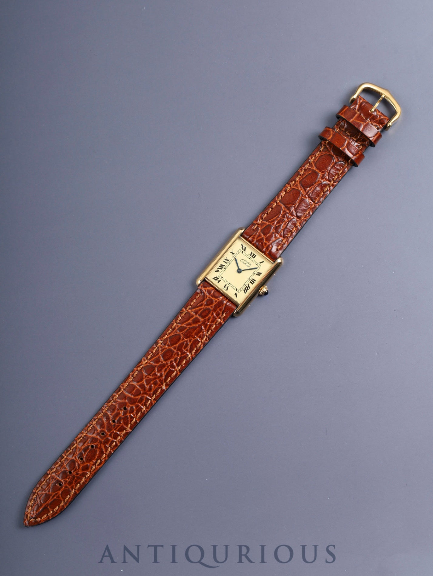 カルティエ マストタンク LM 590005 クォーツ Cal.90 SV925 革 純正ピンバックル(GP)アイボリーローマン文字盤(SWISS表記) オーバーホール済み