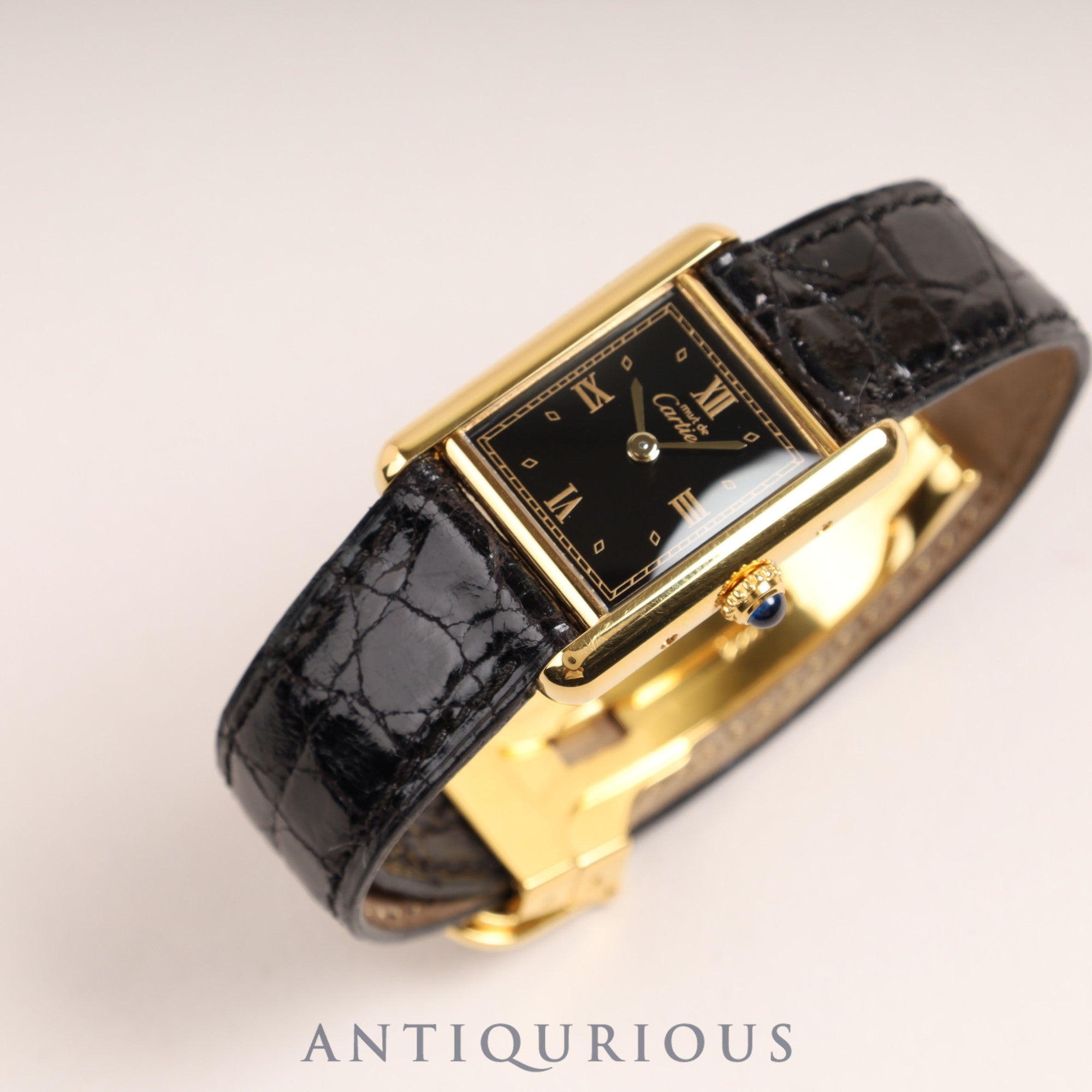 カルティエ マストタンク SM QZ ブラック飛びローマ文字盤 Dバックル フルメンテナンス済み