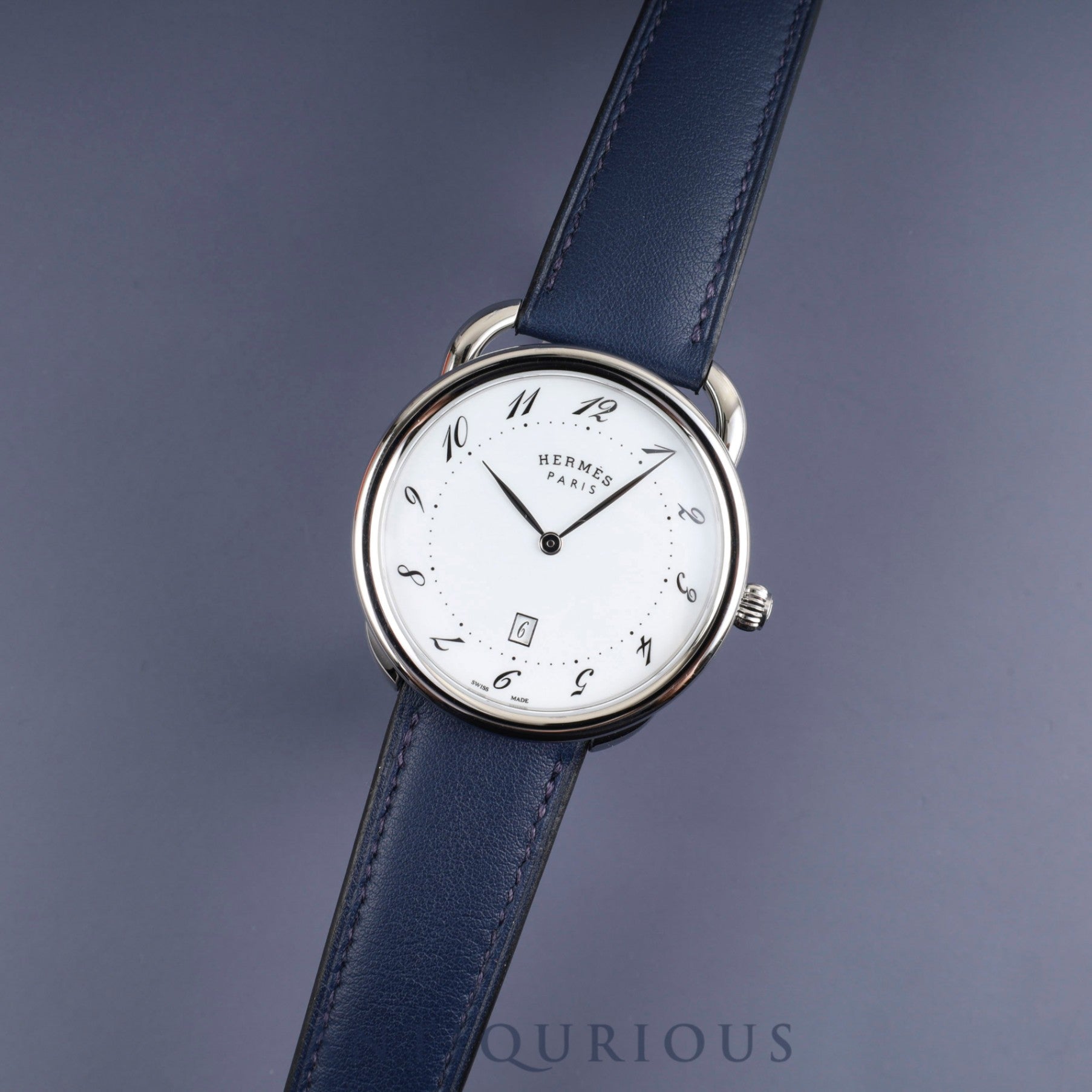 Hermes Arceau AR7Q.810 Quartz SS Genuine leather strap (Z engraved: 2021) Genuine buckle (SS) White Arabic dial Box Booklet Warranty (2024) Overhauled