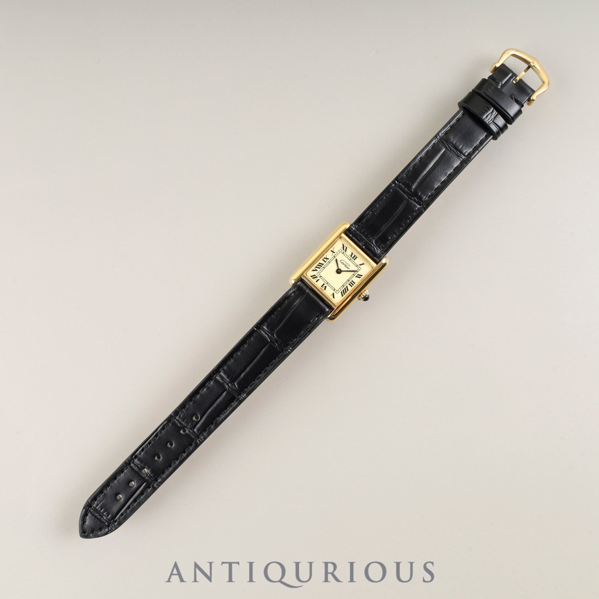 Cartier Must Tank SM Manual winding Cal.78-1 SV925 Leather Genuine buckle (GP) Ivory Roman dial Overhauled