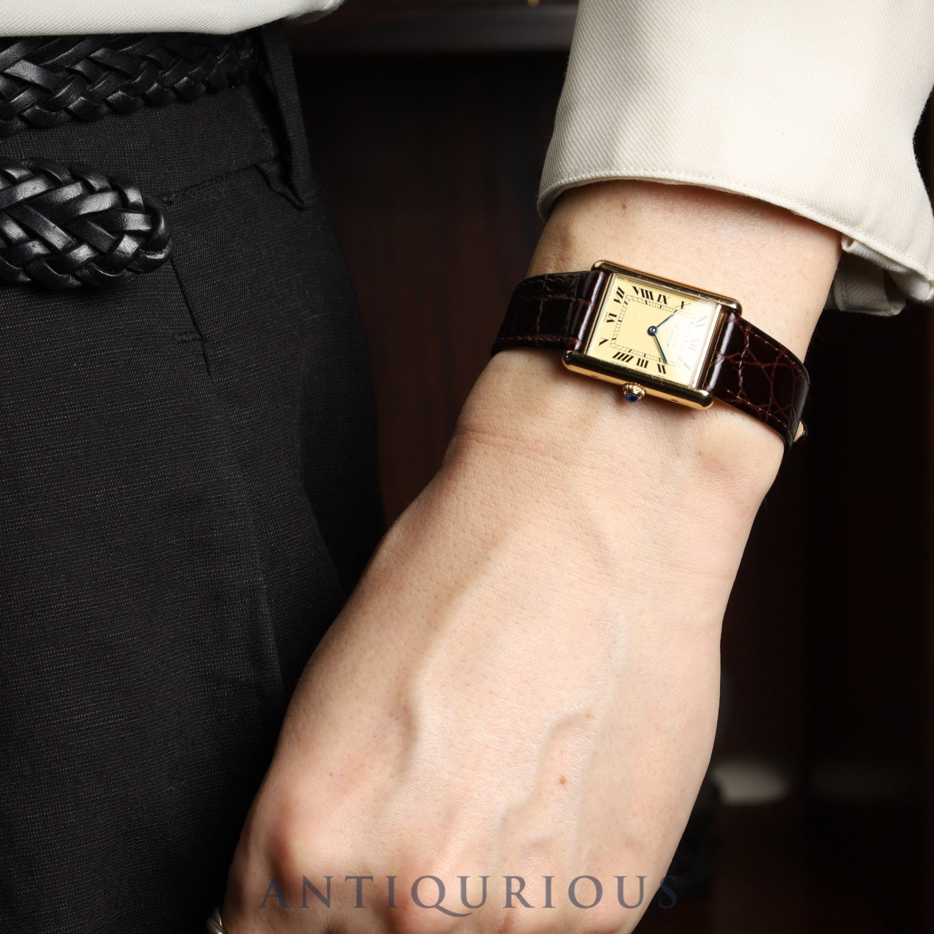 カルティエ マストタンク LM W1002753 / 590005 クォーツ Cal.90 SV925 革 純正尾錠(GP)アイボリーローマン文字盤 オーバーホール済み