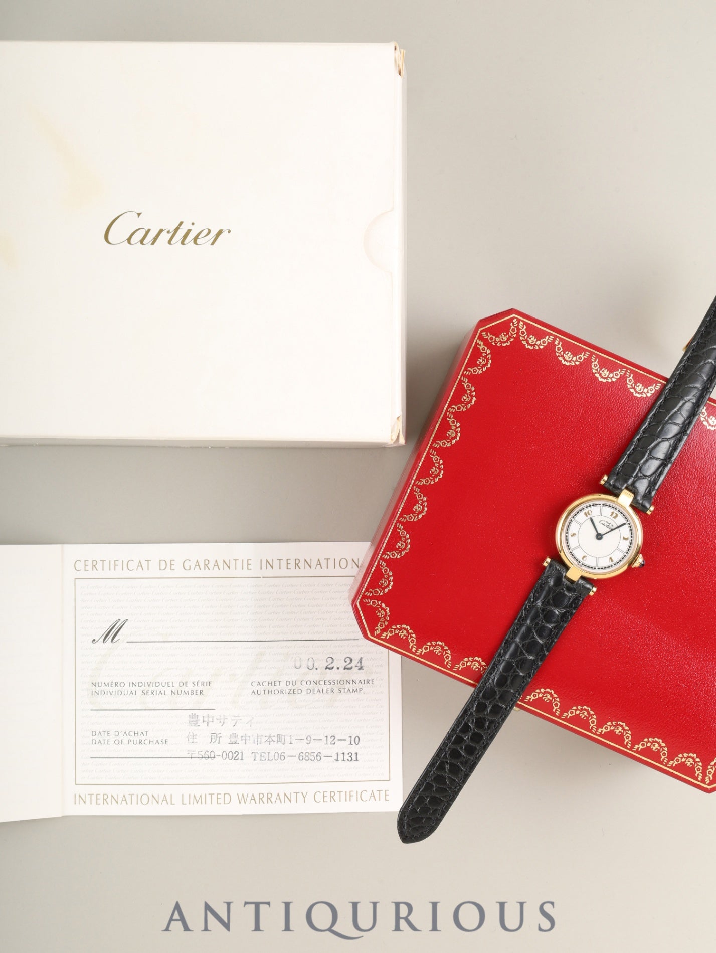 カルティエ マスト ヴァンドーム VLC SM W1009854 / 1851 クォーツ Cal.90.06 SV925 革 純正Dバックル(GP)飛びアラビア文字盤 箱 冊子 保証書(2000年)オーバーホール済み
