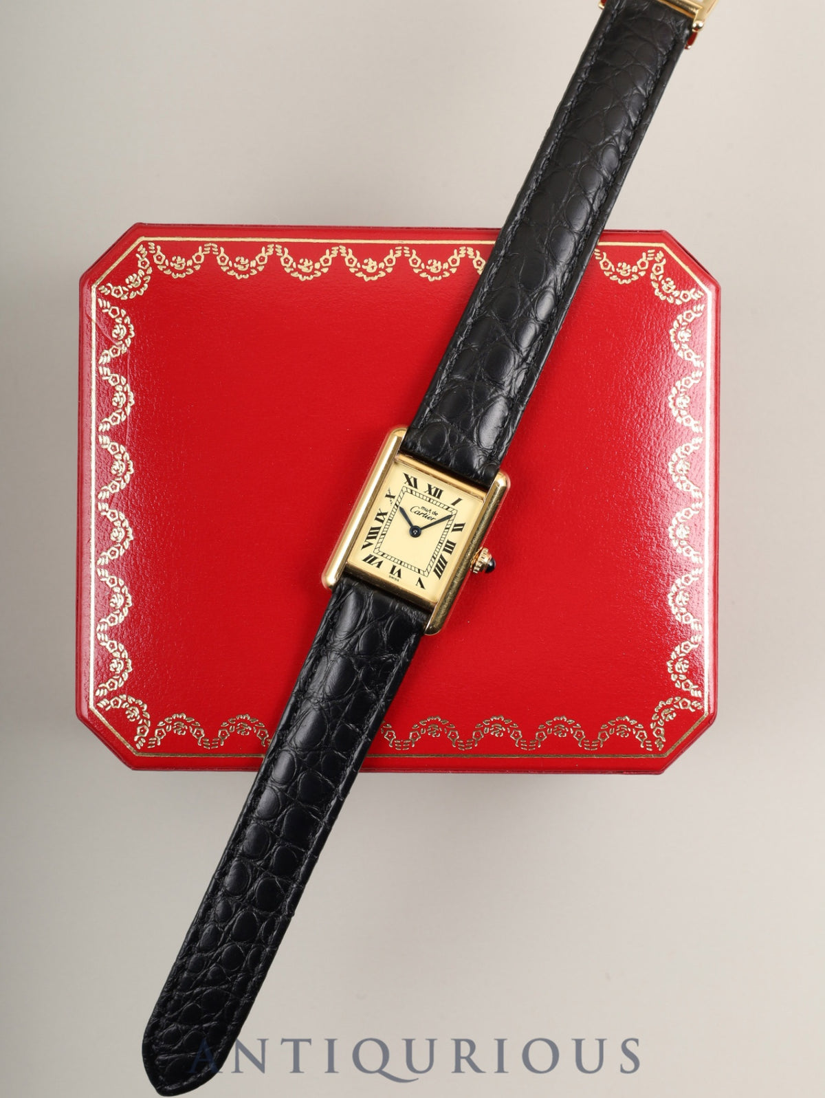 Cartier Must Tank SM W1003154 / 1613 Quartz Cal.057 SV925 Leather Strap with Genuine D-Buckle (GP) Ivory Roman Dial Box Overhauled