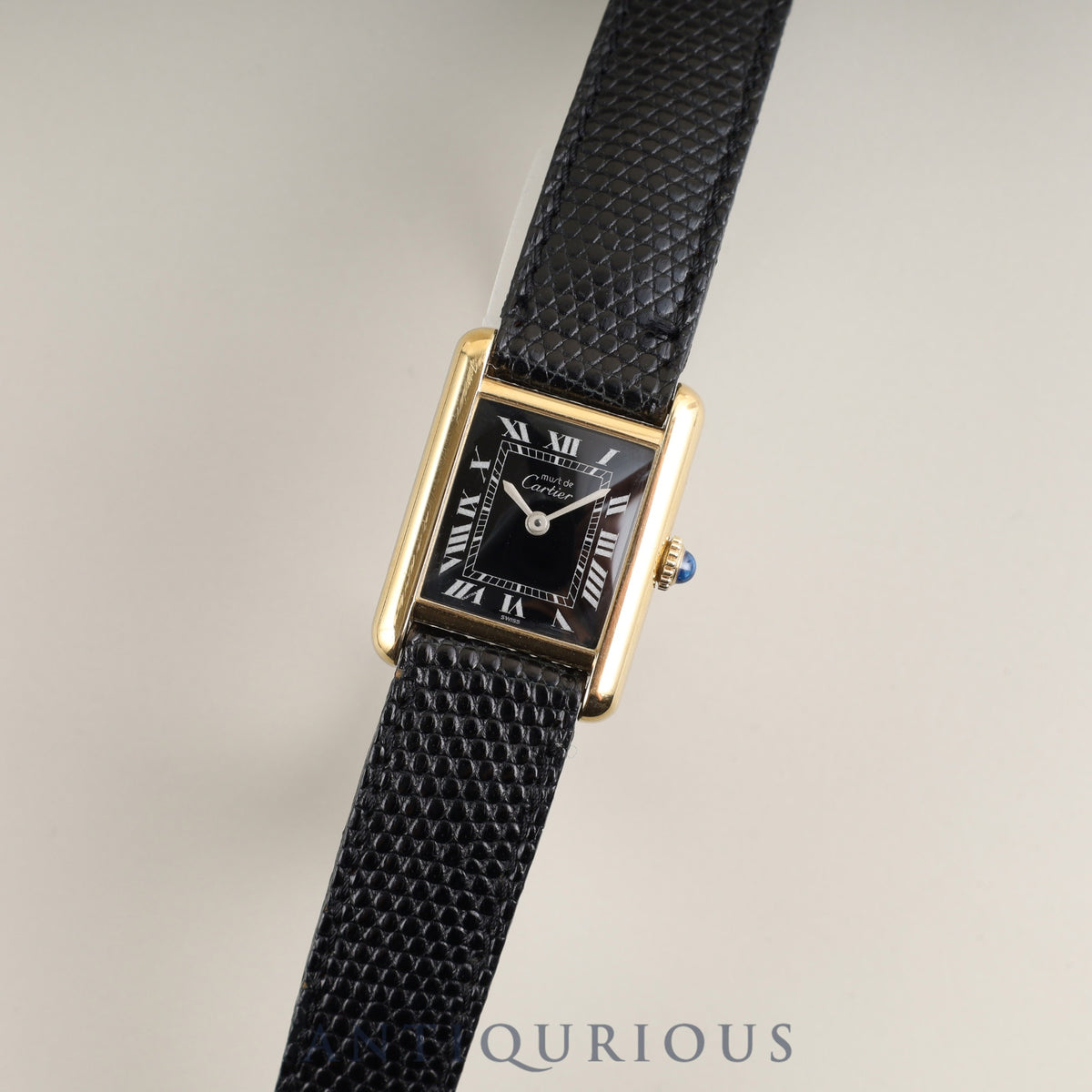 Cartier Must Tank SM Manual Winding Caliber 78-1 SV925 Genuine Leather Strap Genuine Buckle (GP) Black Roman Dial (SWISS Marking) Overhauled