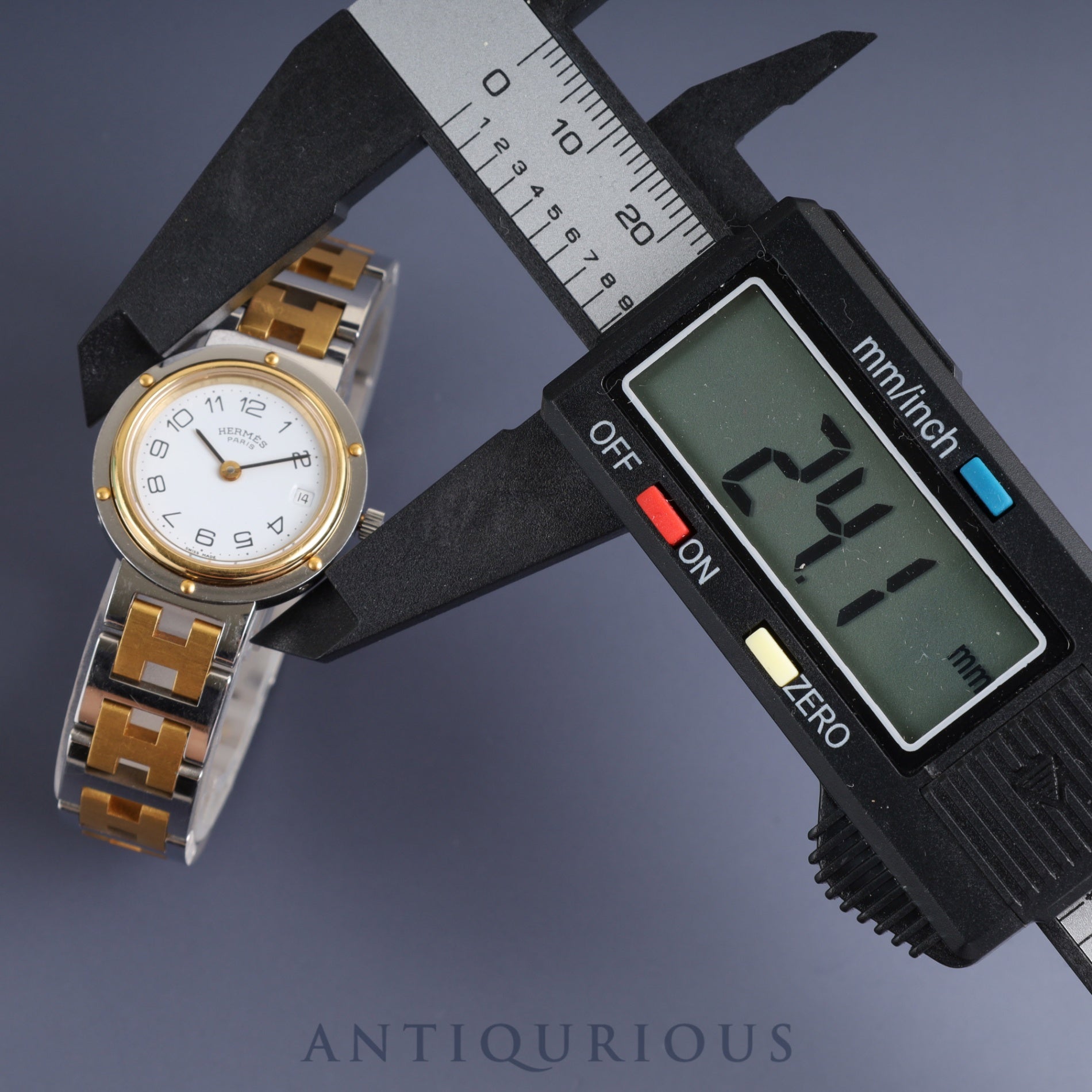 Hermes Clipper 51.03 Quartz SS/GP SS/GP White Dial Box Warranty (1993) Tag Overhauled