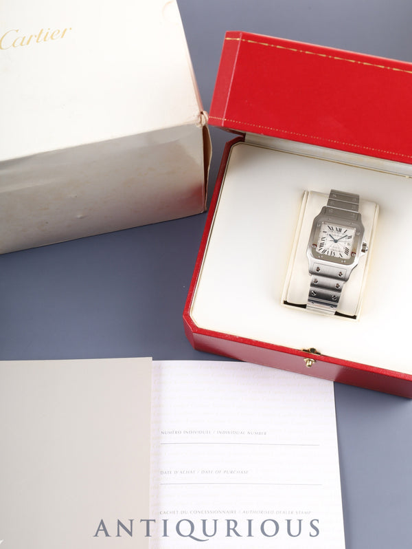 Cartier Santos Galbee LM 2319 Automatic Stainless Steel Watch with Silver Guilloche Dial, Box, Booklet, Warranty Card, Complete Serviced at a Cartier Boutique