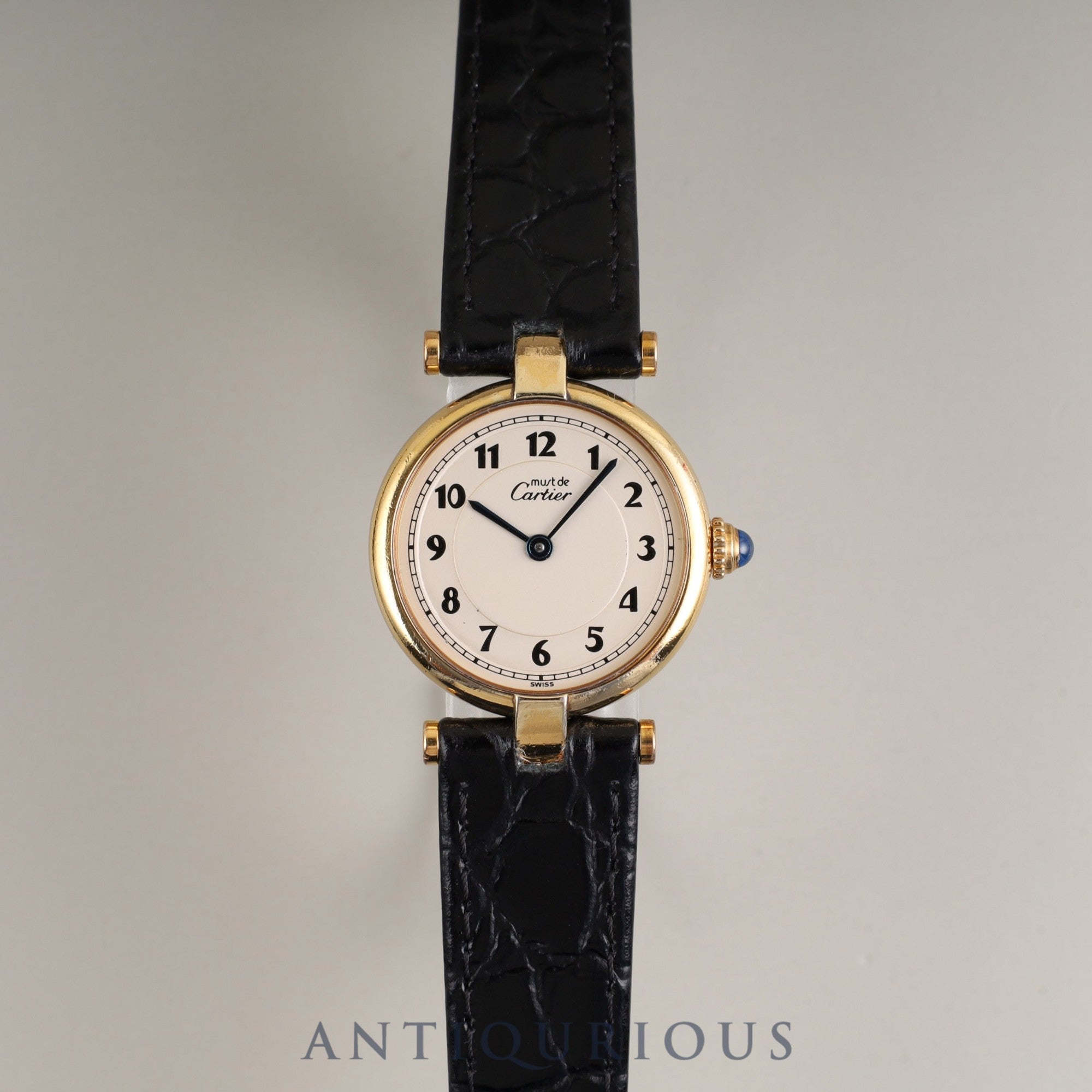 カルティエ マスト ヴァンドーム VLC SM 590004 クォーツ Cal.90 SV925 革 純正尾錠(GP)アラビア文字盤 オーバーホール済み