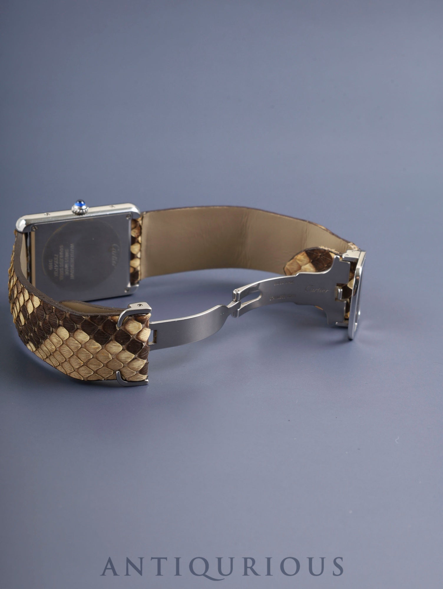 カルティエ タンクソロ LM W5200021 / 3169 クォーツ Cal.690 SS 革 純正Dバックル(SS)パイソン文字盤 オーバーホール済み