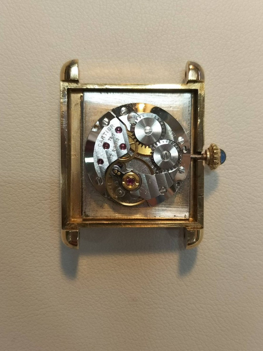 Cartier Must Tank LM Manual Winding Cal. 78-1 SV925 Leather Strap Genuine Buckle (GP) Onyx Dial Box Overhauled