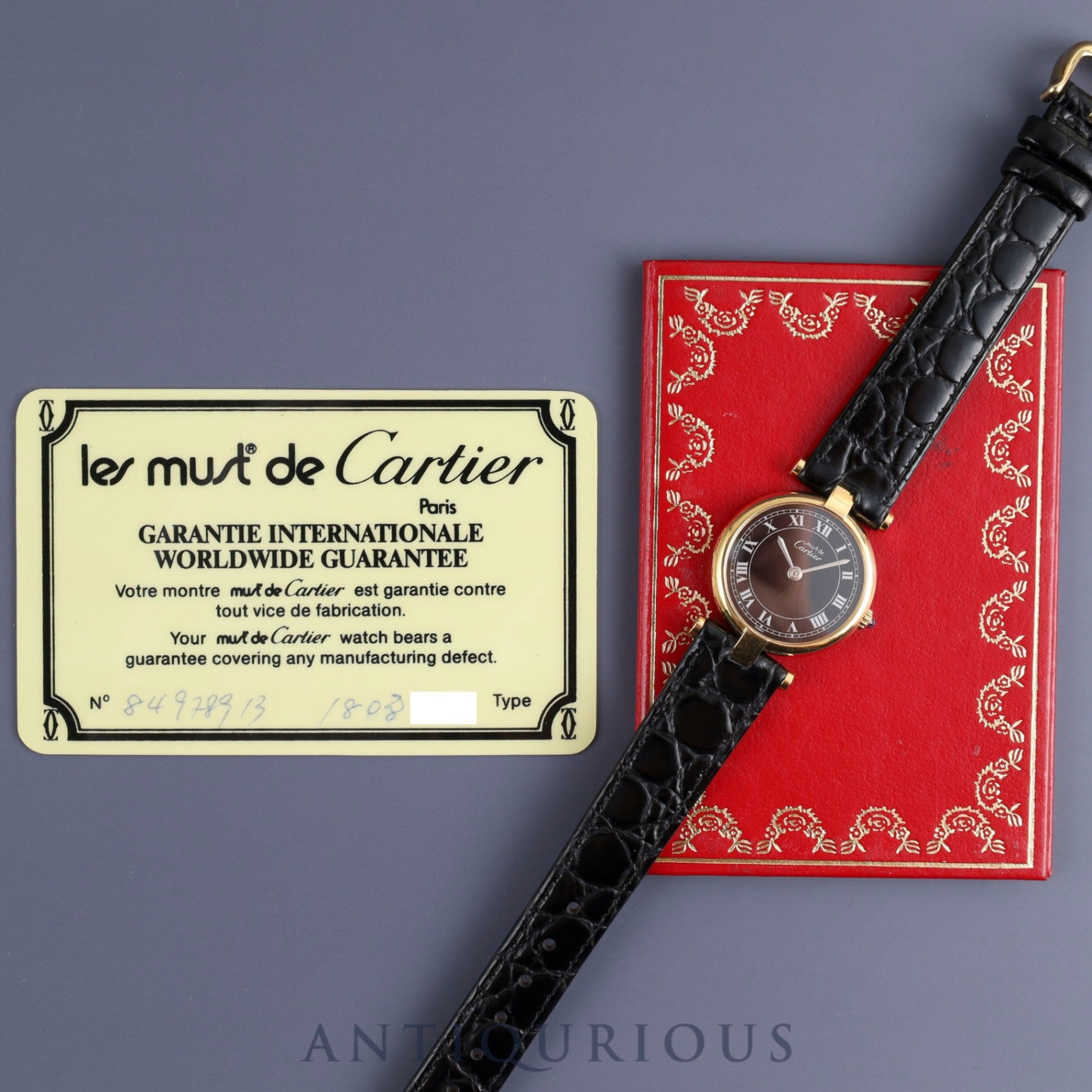 Cartier Must Vendome VLC SM 84978913 Quartz Cal.81 SV925 Leather Genuine Buckle (GP) Black Roman Dial Warranty (1983) Overhauled