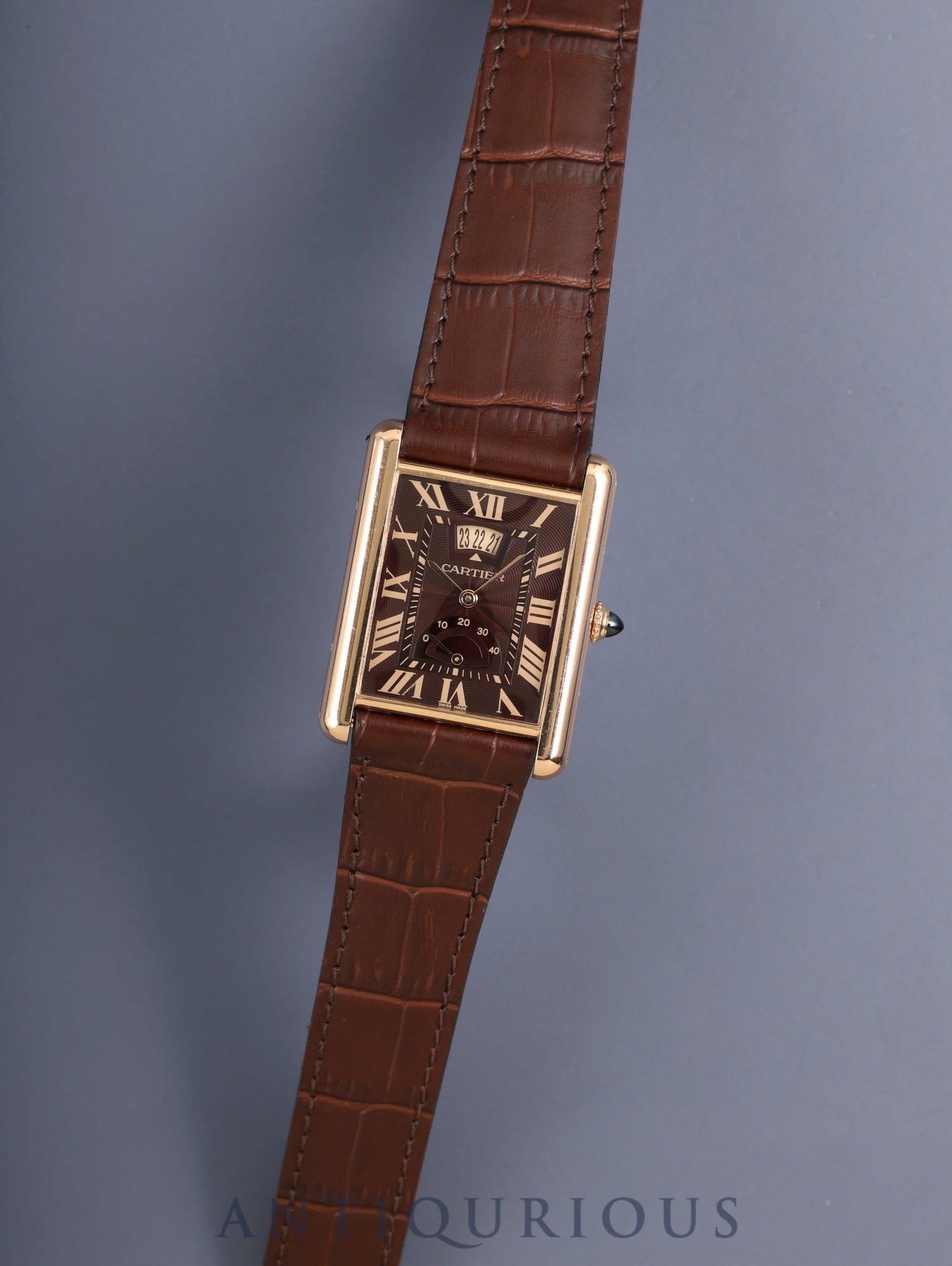 カルティエ タンクルイカルティエ XL マニュアルデイト W1560002/ 3185 手巻き Cal.9753MC 750PG 純正Dバックル(750PG) ギョーシェブラウンローマン文字盤 純正レザーベルト オーバーホール済み