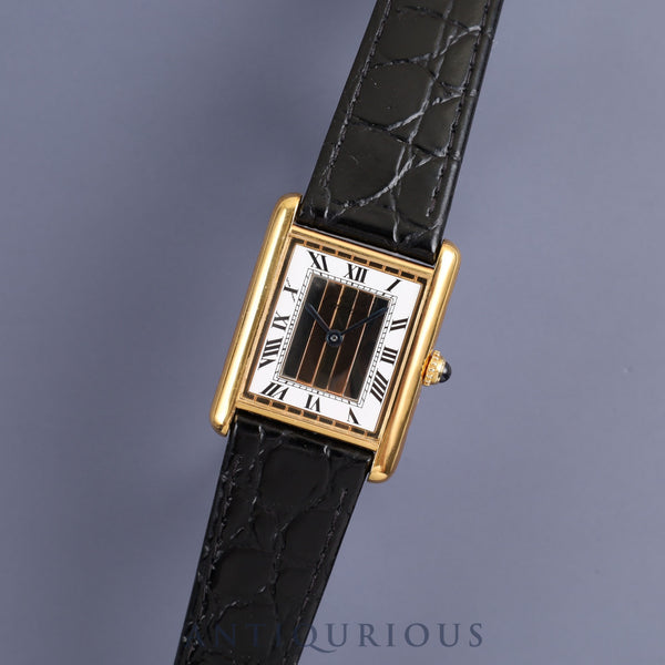 Cartier Must Tank LM Quartz Cal.90 590005 SV925 Leather Genuine Buckle (GP) Front Trinity Dial Overhauled