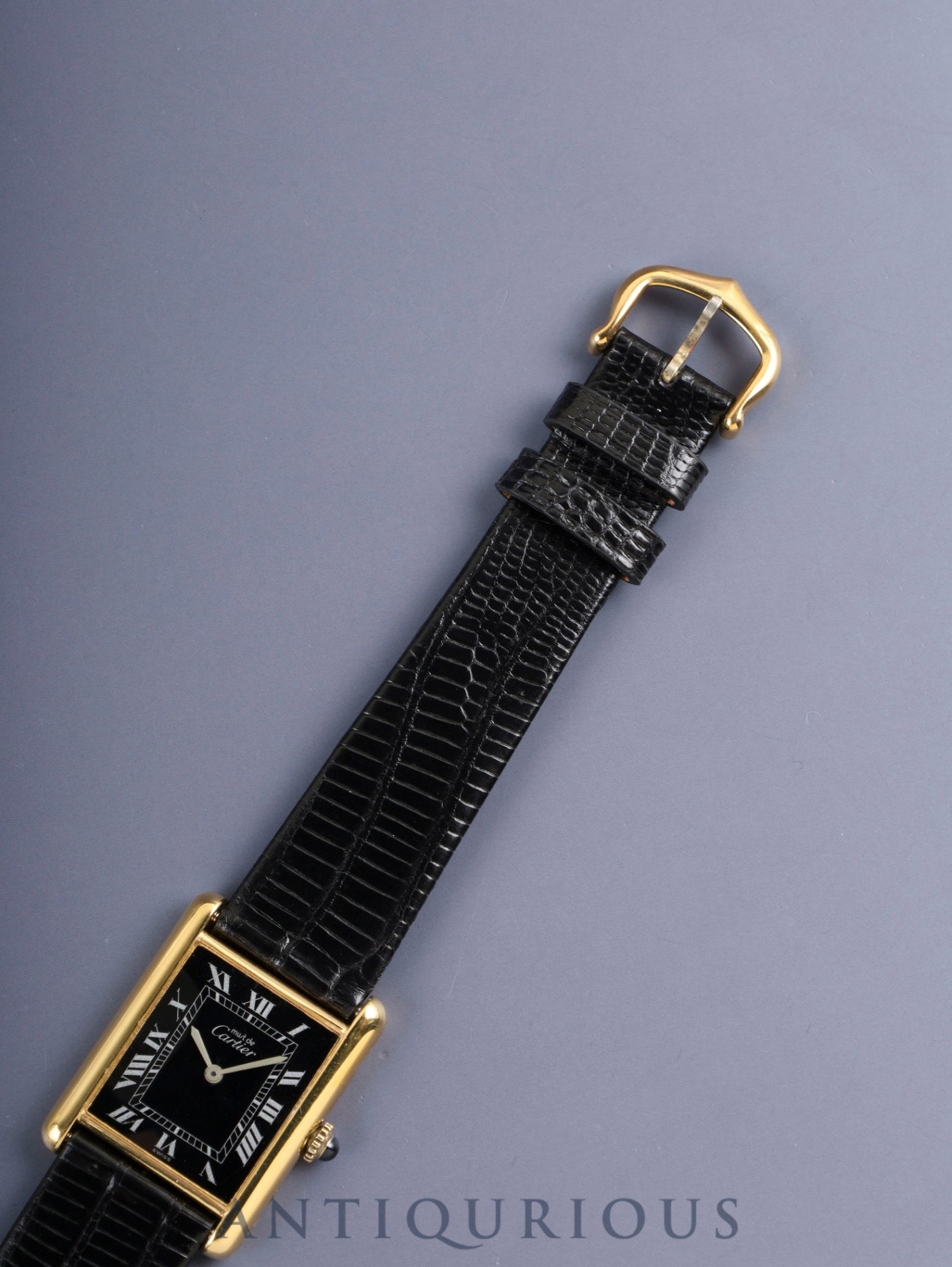 Cartier Must Tank LM 6 Hand-wound Cal.78-1 SV925 Leather Genuine Pin Buckle (GP) Black Roman Dial (SWISS marking) Overhauled Polished