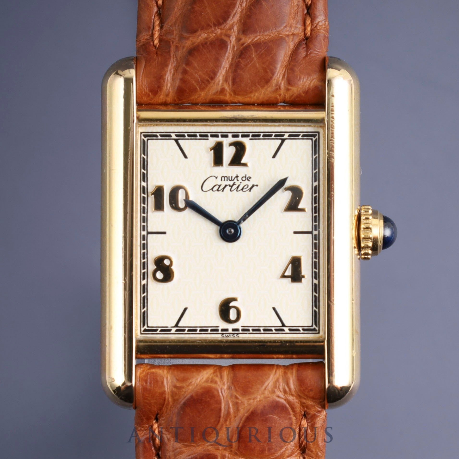Cartier Must Tank SM W1008354 / 1613 Quartz Cal.057 SV925 Leather Genuine D Buckle (GP) Flying Arabic CC Dial Overhauled
