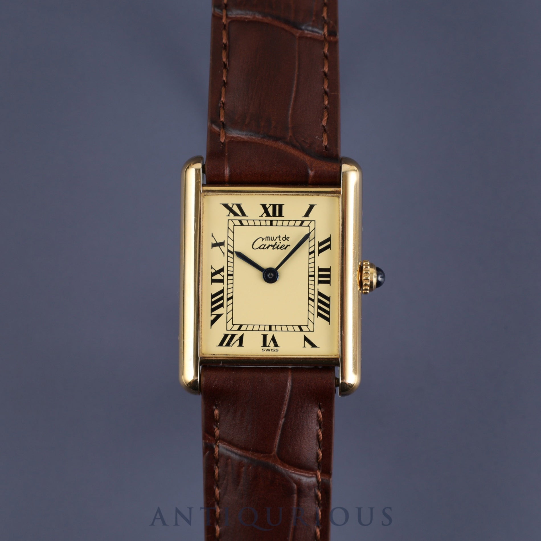 Cartier Must Tank LM 1615 Quartz Cal.90 SV925 Leather Genuine D Buckle (GP) Ivory Roman Dial Overhauled