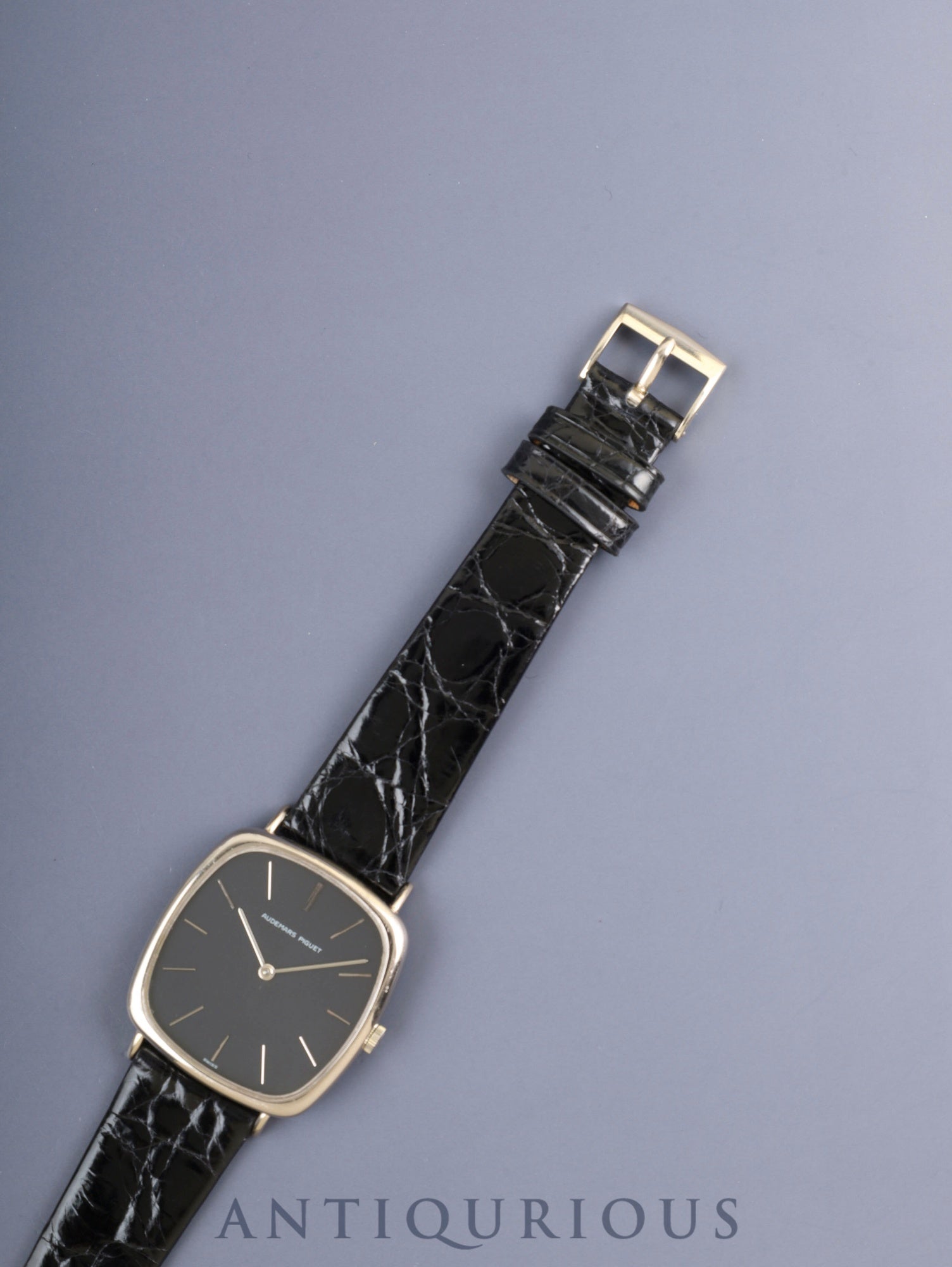 オーデマ・ピゲ スクエアケース 5410 手巻 Cal.2001/1A 750WG 革 純正ピンバックル(750WG)ネイビー文字盤 ケース 保証書(1976年)オーバーホール済み