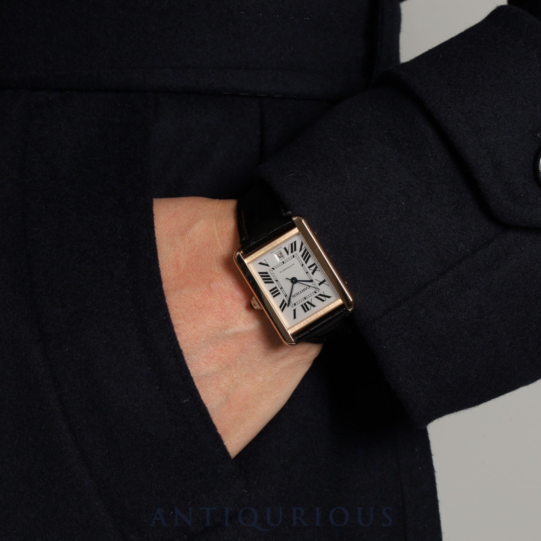 カルティエ タンクソロ XL W5200026 / 3514 自動巻き Cal.049 YG×SS 革 社外尾錠(GP)ホワイトローマン文字盤 箱 保証書(2013年)オーバーホール済み カルティエブティックにてコンプリートサービス済み