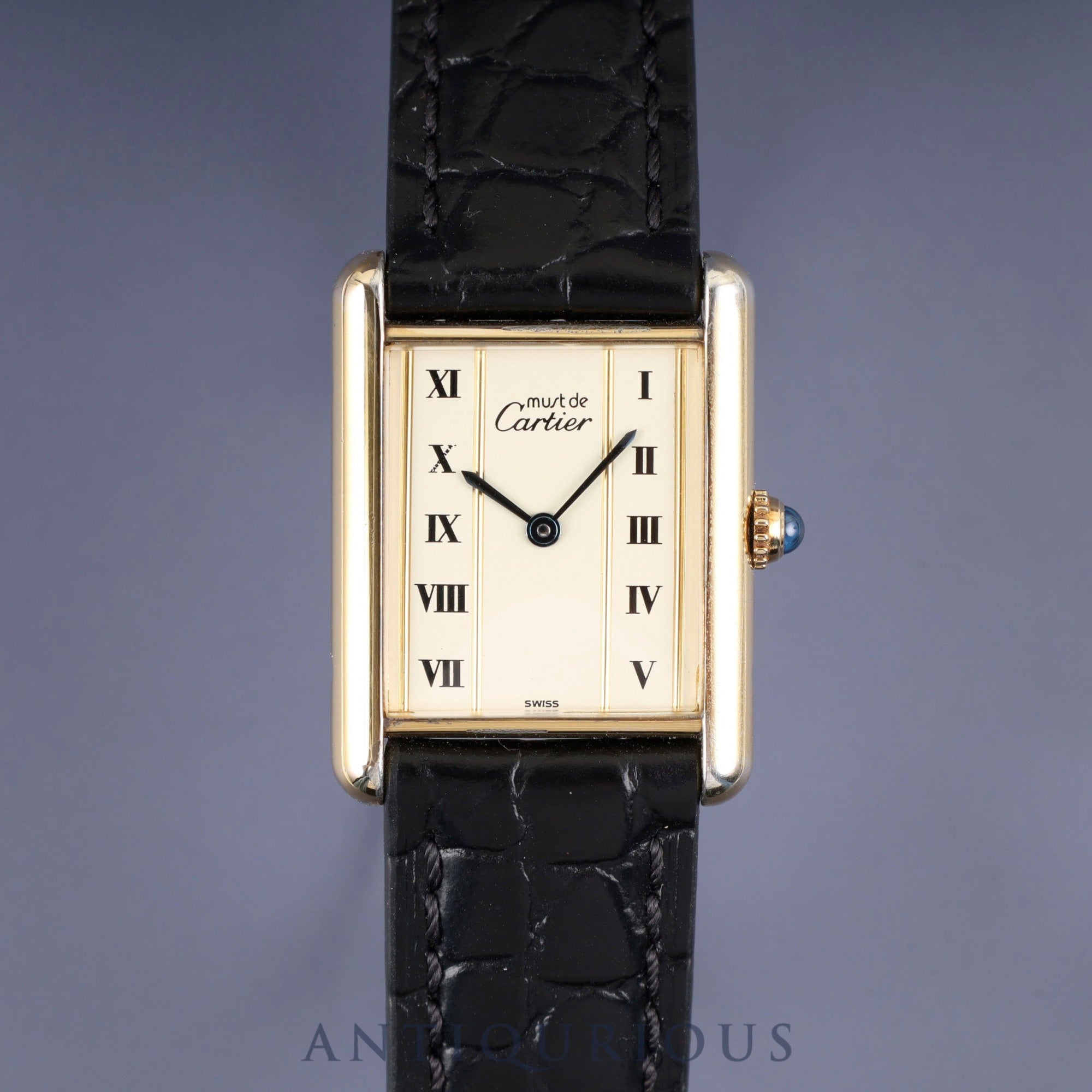 Cartier Must Tank LM 590005 Quartz Caliber 90 SV925 Leather Straight Roman Dial with Genuine GP Buckle, Overhauled