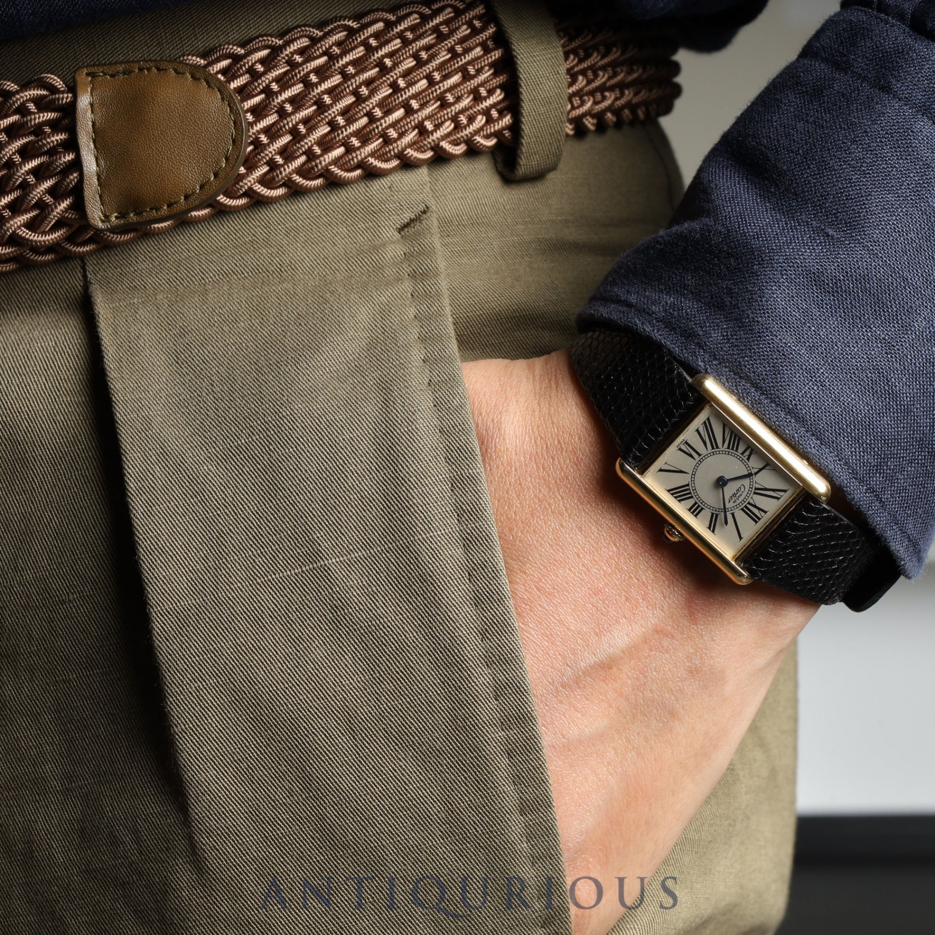 Cartier Must Tank LM W1005654 / 590005 Quartz Cal.690 SV925 Leather Genuine Buckle (GP) Opalan Dial Overhauled