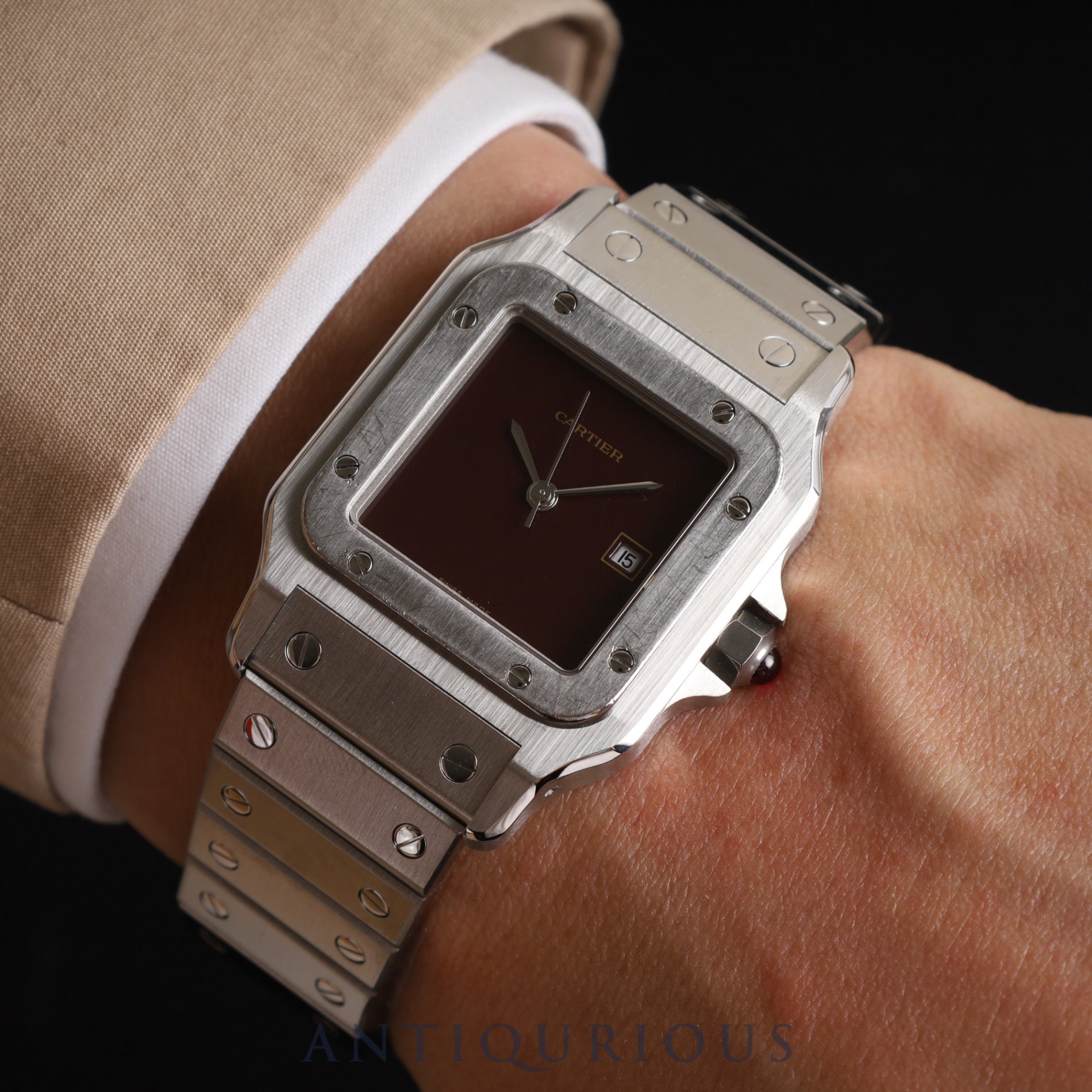 Cartier Santos Galbee LM 45168281/1553 Automatic SS SS Garnet dial Bordeaux dial Complete service (full maintenance) completed at Cartier boutique