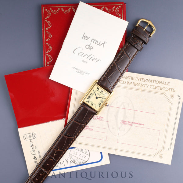 Cartier Must Tank LM 590005 Quartz Cal.90 SV925 Leather Genuine Buckle (GP) Ivory Roman Dial Warranty (1995) Overhauled and refinished to like new condition