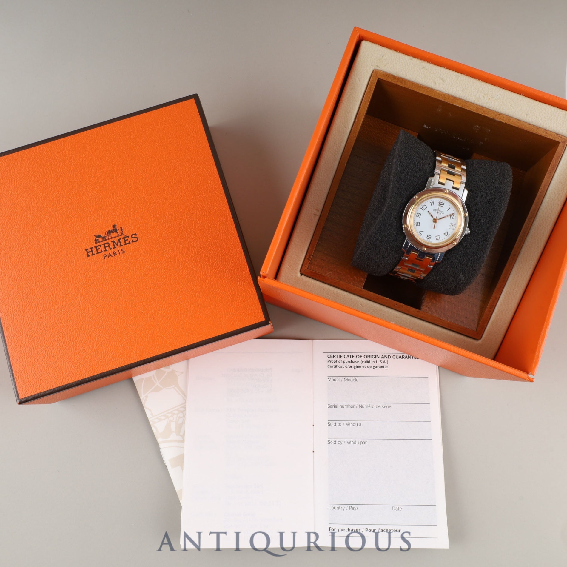 エルメス クリッパー CL4.220 クォーツ SS/GP SS/GP ホワイト文字盤 箱 冊子 保証書 タグ オーバーホール済み