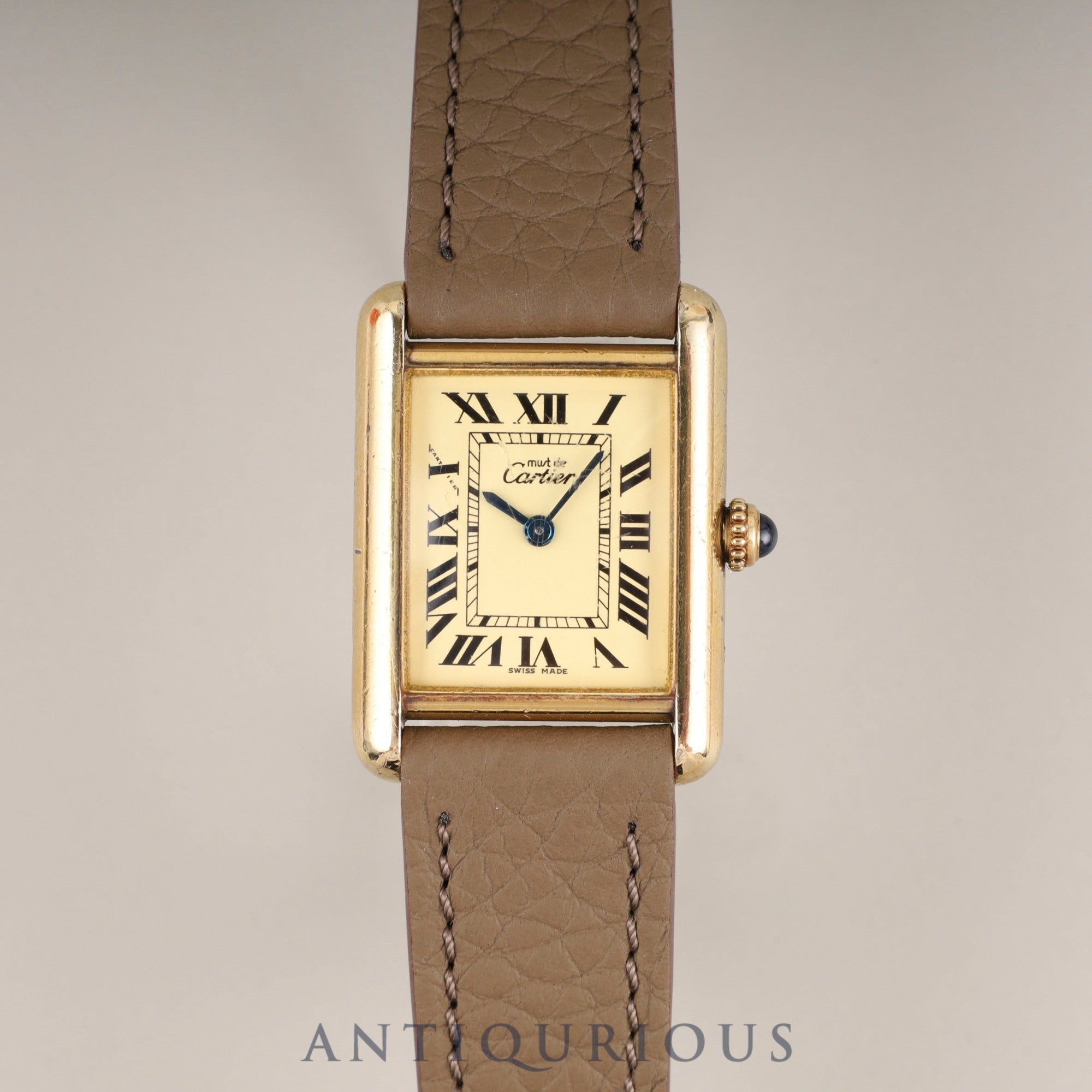 カルティエ マストタンク MM 2415 クォーツ Cal.- SV925 革 純正尾錠(GP) アイボリーローマン文字盤 冊子 オーバーホール済み