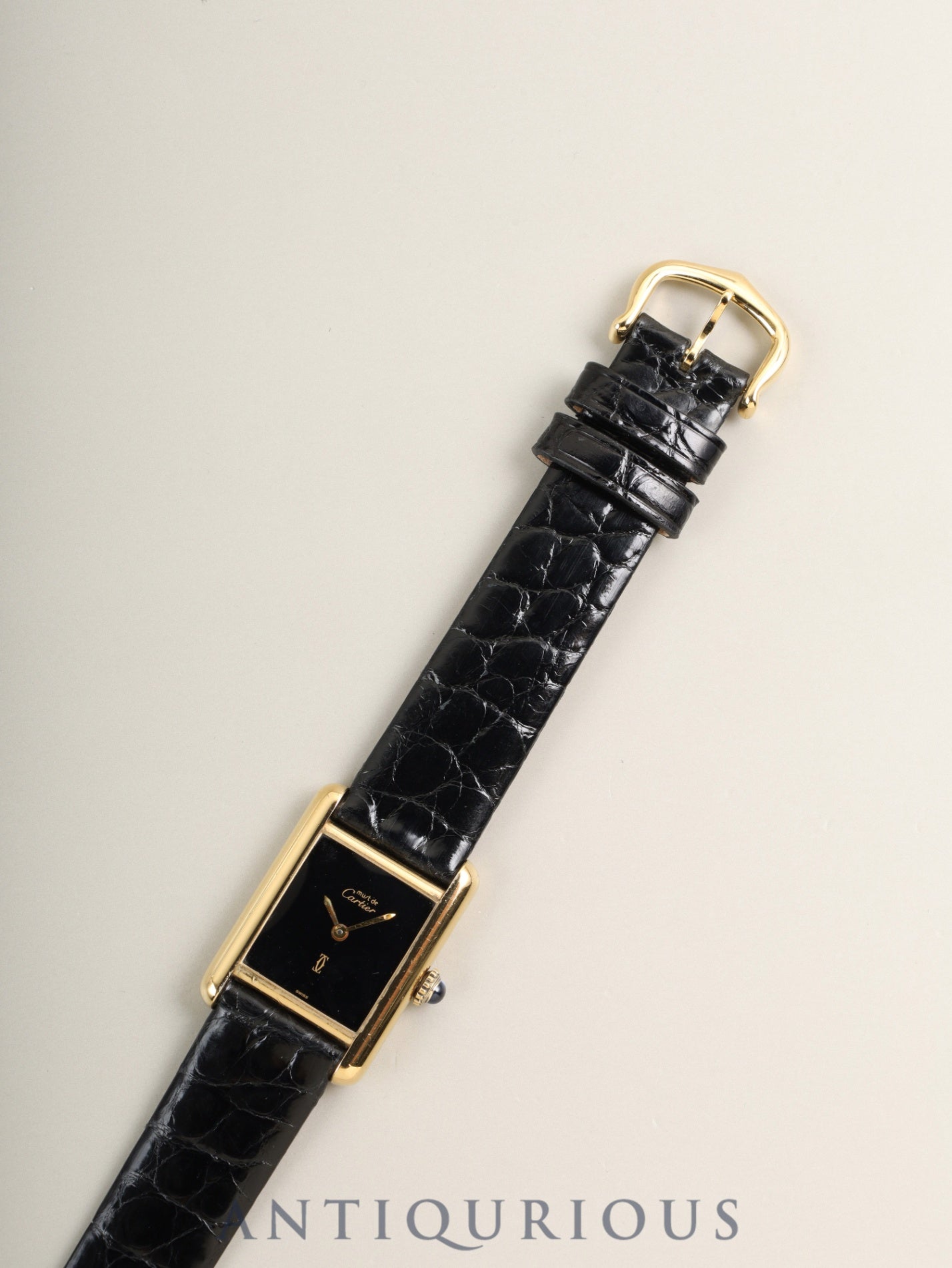 カルティエ マストタンク SM 3 手巻き SV925 Cal.78-1 / 2512-1 SV925 革 純正ピンバックル(GP)オニキス文字盤(SWISS表記)オーバーホール済み