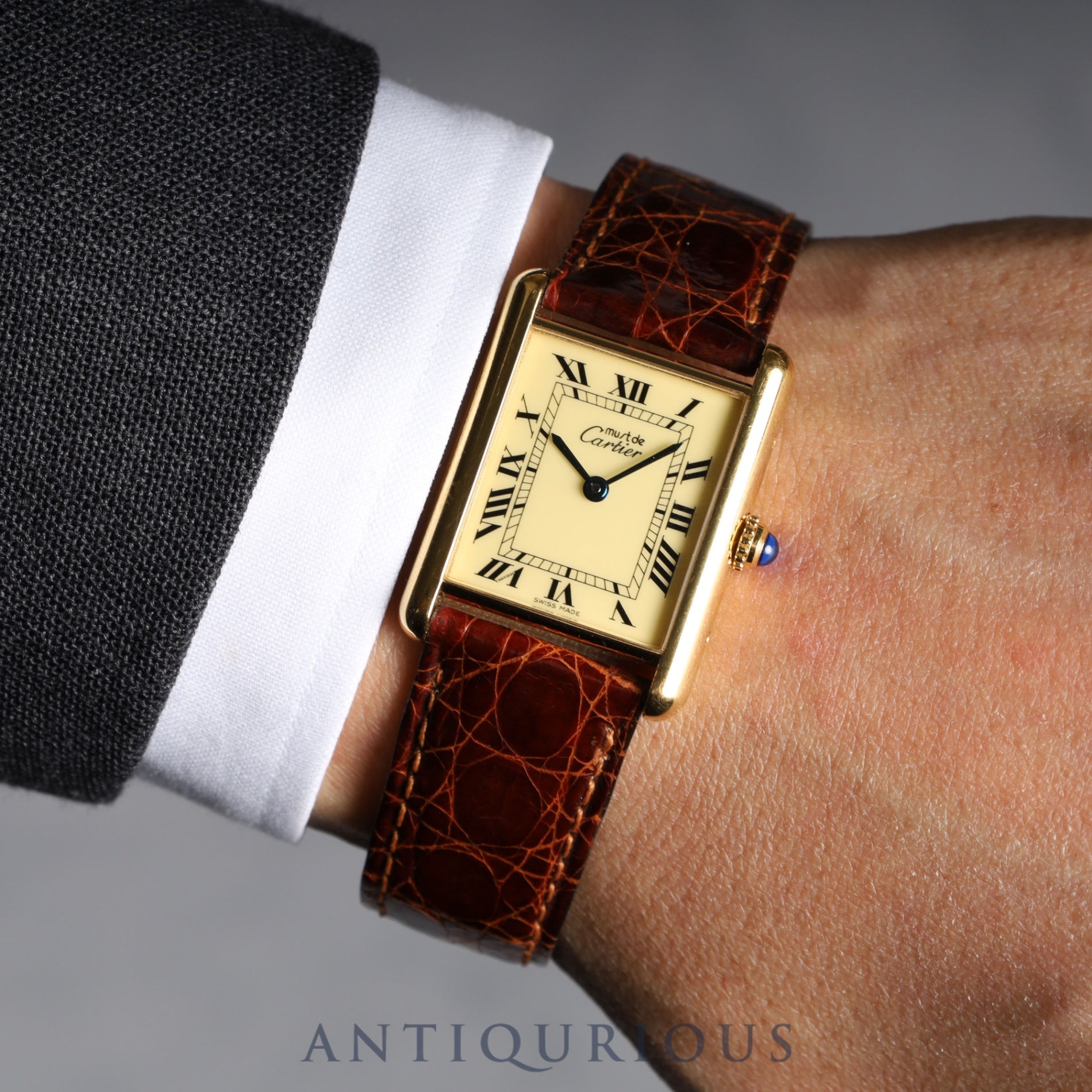 Cartier Must Tank LM Quartz 1615 Ivory Dial Box Complete Service