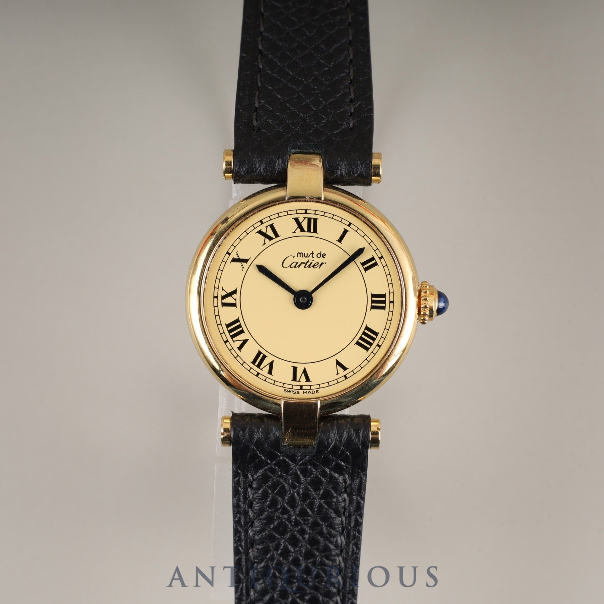 Cartier Must Vendôme VLC SM Quartz Cal.690 SV925 Leather Strap with Genuine GP Buckle, Ivory Roman Dial, Overhauled