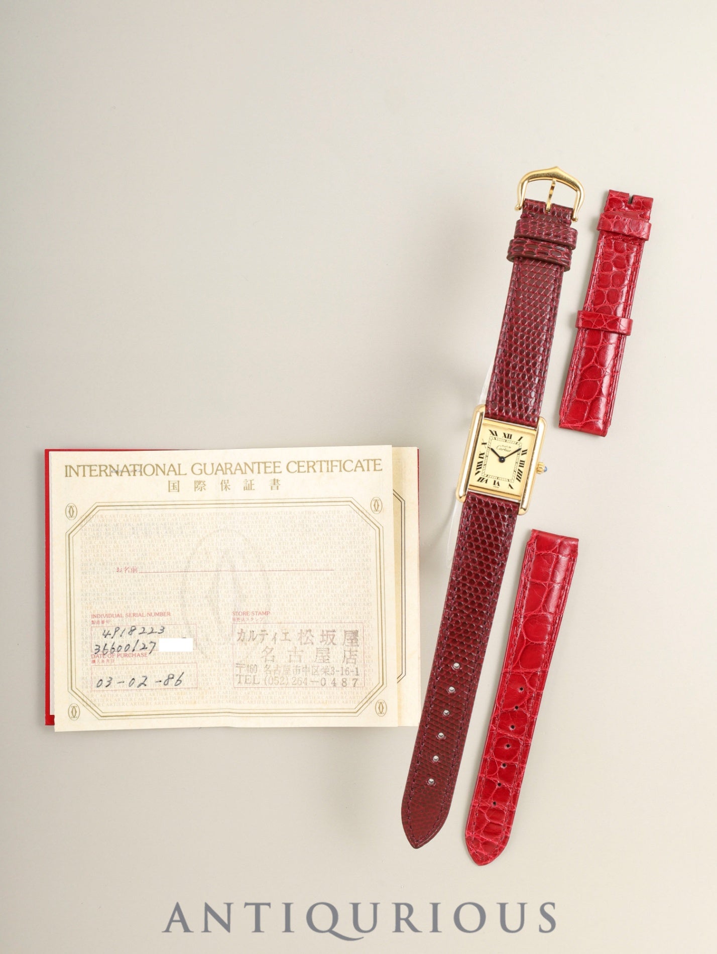 Cartier Must Tank SM 3 66001 Quartz Cal.66 SV925 Leather Original Pin Buckle (GP) Ivory Roman Dial (SWISS marking) Warranty Card (1986) with Original Leather Strap Overhauled