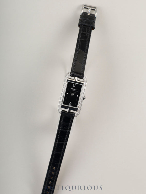 エルメス ナンタケット NA2.130 クォーツ SS 純正革ベルト（A刻印：2017年） 純正尾錠（SS） ブラック文字盤 ダイヤベゼル オーバーホール済み