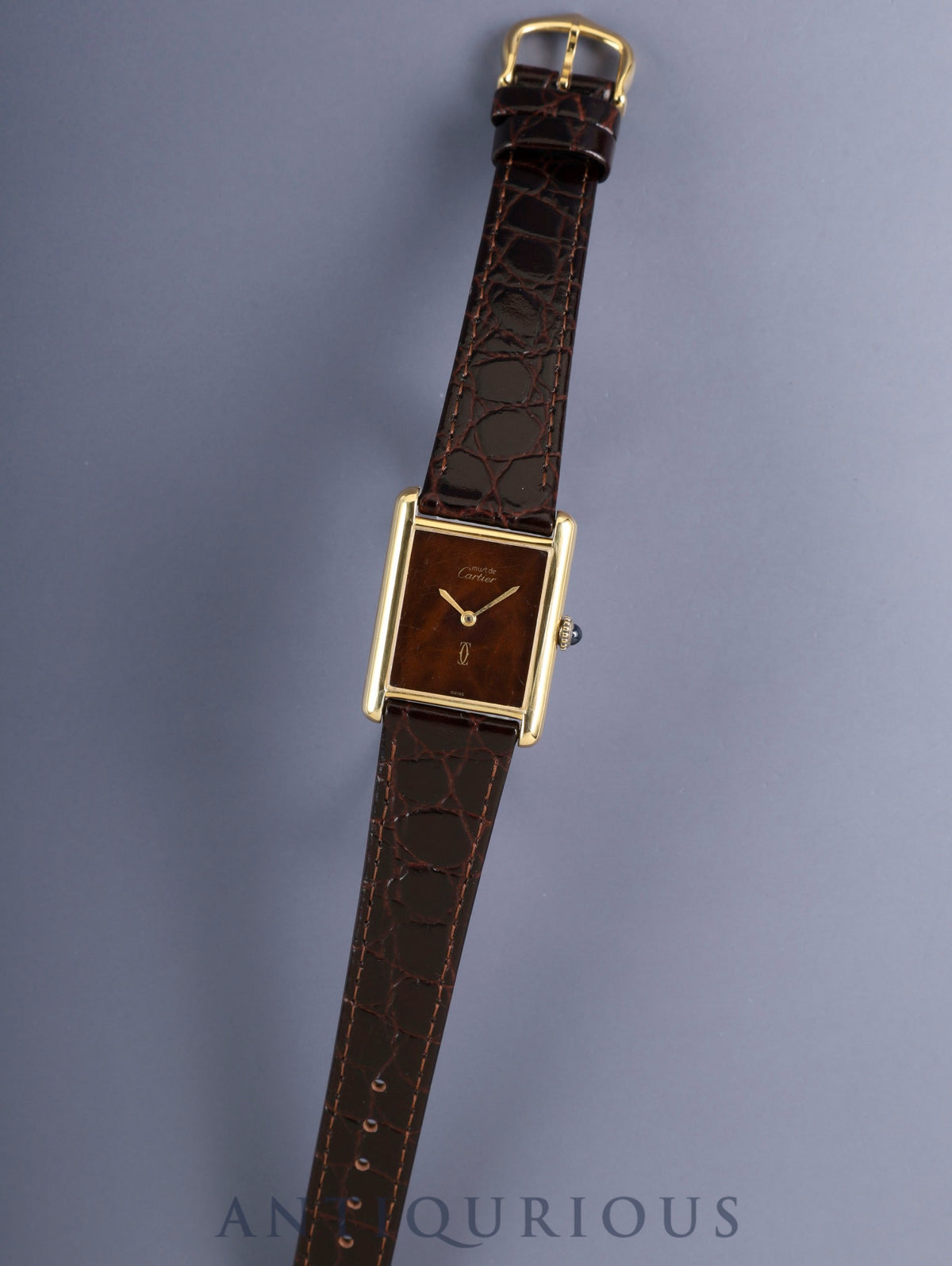Cartier Must Tank LM 6 Hand-wound Cal.78-1 SV925 Leather Original Pin Buckle (GP) Mahogany Dial (SWISS marking) Overhauled Polished