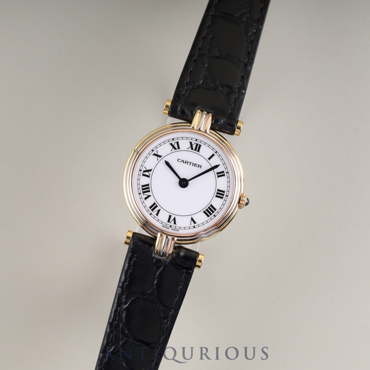 Cartier Vendôme VLC SM Trinity 8100 Quartz 750 Leather Watch with Genuine GP Buckle, White Roman Dial, Box, Completely Serviced (Full Maintenance) at a Cartier Boutique