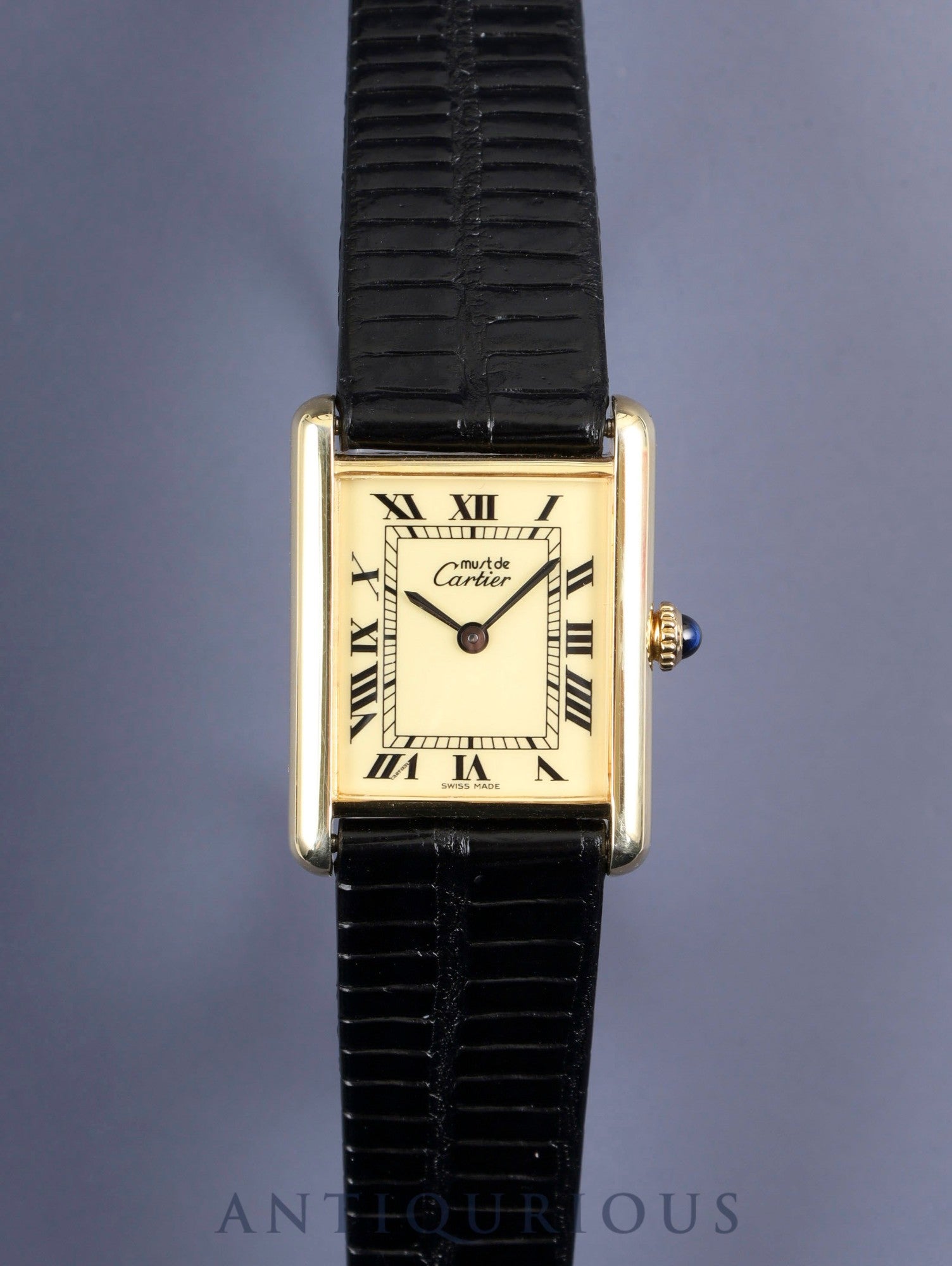Cartier Must Tank LM, manual winding, SV925, leather, genuine buckle (GP), ivory Roman dial, complete service (full maintenance) completed at a Cartier boutique.