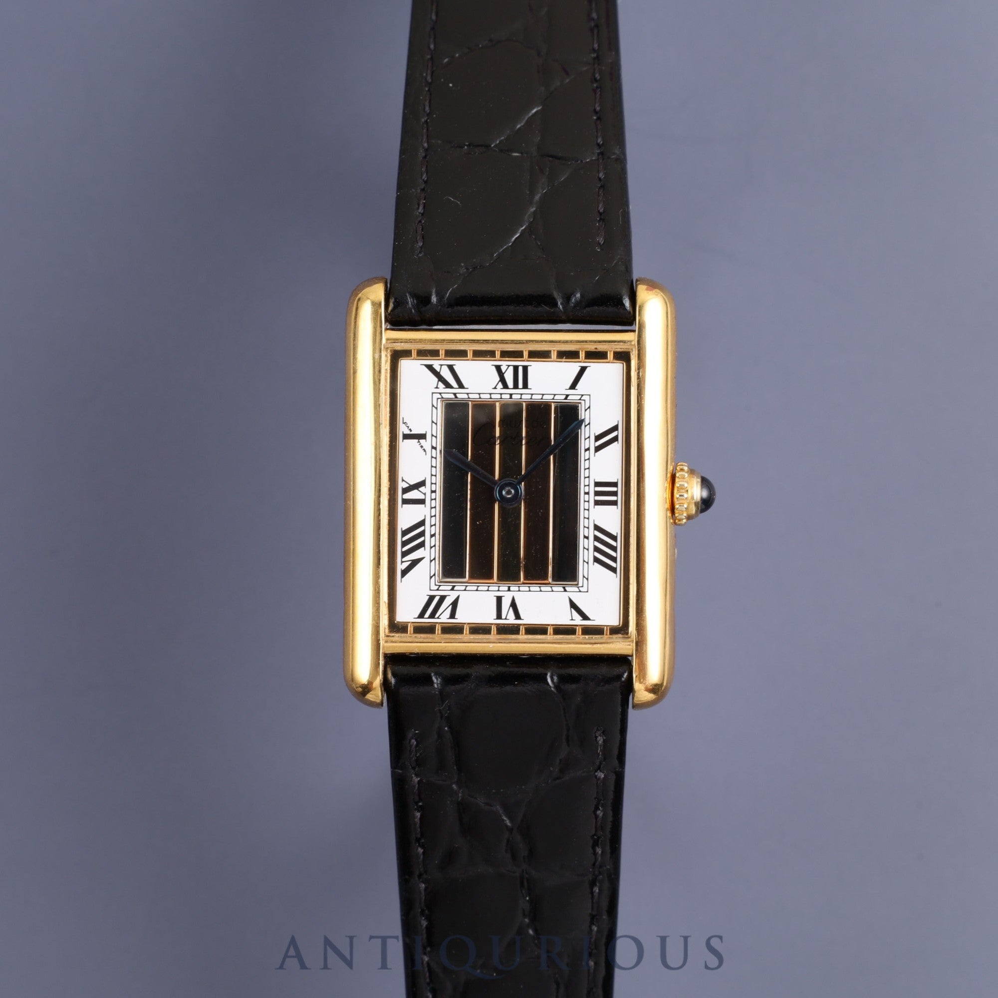 Cartier Must Tank LM Quartz Cal.90 590005 SV925 Leather Genuine Buckle (GP) Front Trinity Dial Overhauled