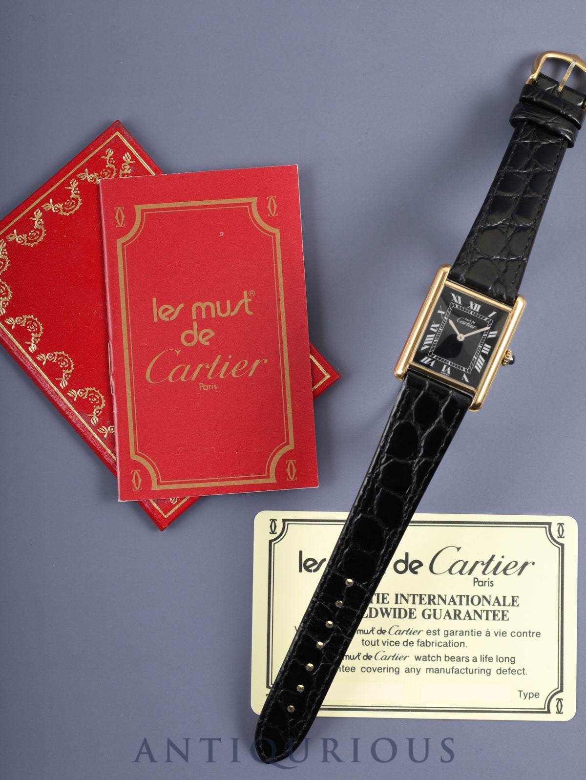 カルティエ マストタンク LM 手巻き Cal.78-1 SV925 革 純正尾錠（GP） ブラックローマン文字盤 保証書 オーバーホール済み