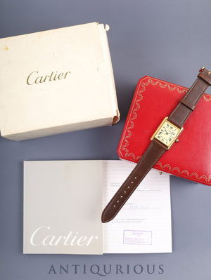 カルティエ マストタンク GM（XL） 2413 クォーツ Cal.687 SV925 革 純正尾錠（GP） アイボリーローマン文字盤（SWISS MADE表記）  箱 保証書（2005年） オーバーホール済み