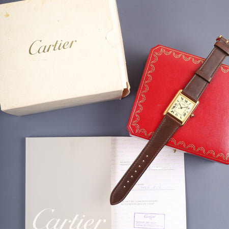 カルティエ マストタンク GM（XL） 2413 クォーツ Cal.687 SV925 革 純正Dバックル（GP） アイボリーローマン文字盤  箱 保証書（2005年） オーバーホール済み