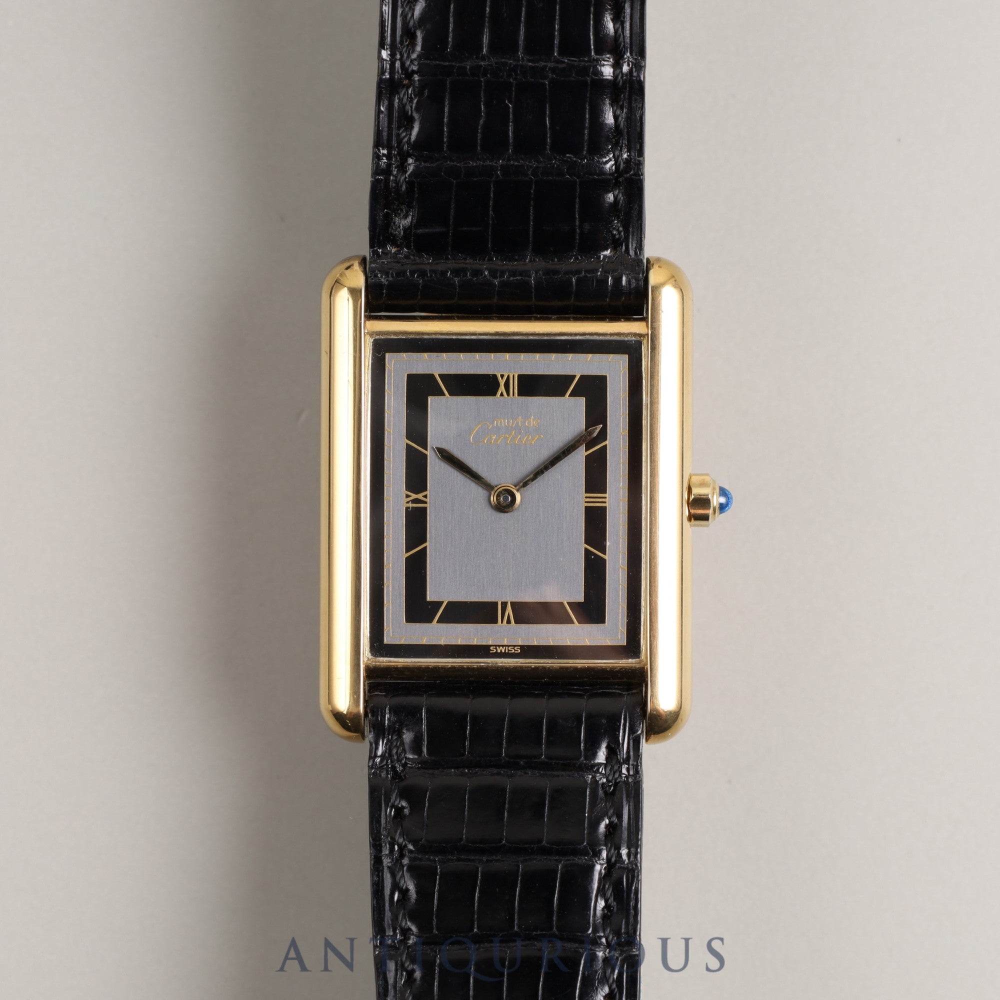 Cartier Must Tank LM QZ Cal.81 SV925 Genuine belt Genuine buckle (GP) Grey Roman dial Box Warranty (1986)