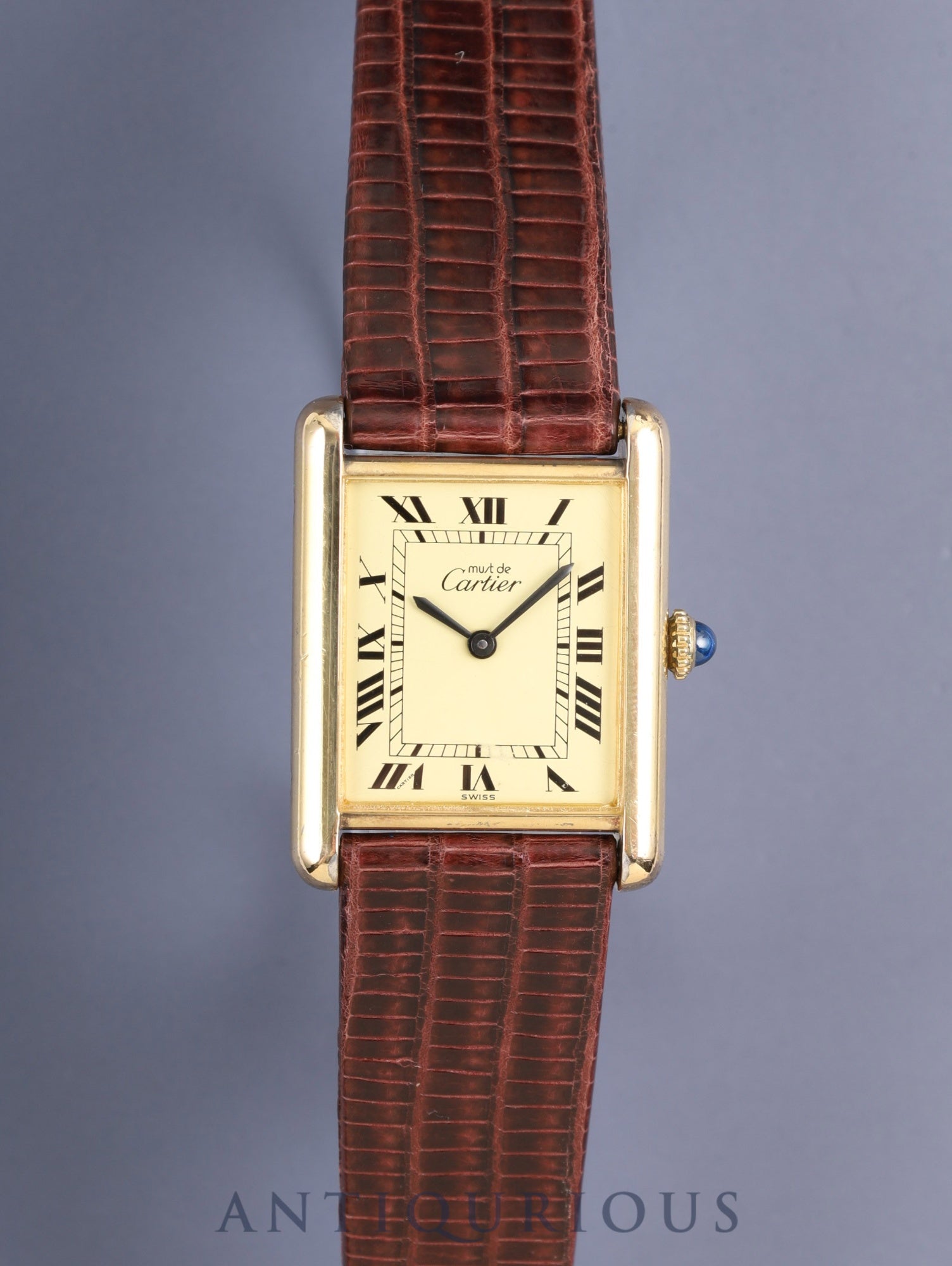 Cartier Must Tank LM, manual winding, Caliber ETA2512-1, SV925, leather, genuine buckle (GP), ivory Roman dial (SWISS markings), circa 1976-early 1980s, overhauled.