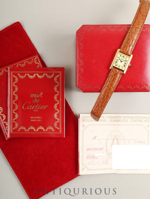 Cartier Must Tank SM W1003154 / 1613 Quartz Cal.057 SV925 Leather Original Deployant Buckle (GP) Ivory Roman Dial (SWISS marking) Box, Manual, Guarantee (1999) Original Leather Strap Included, Overhauled