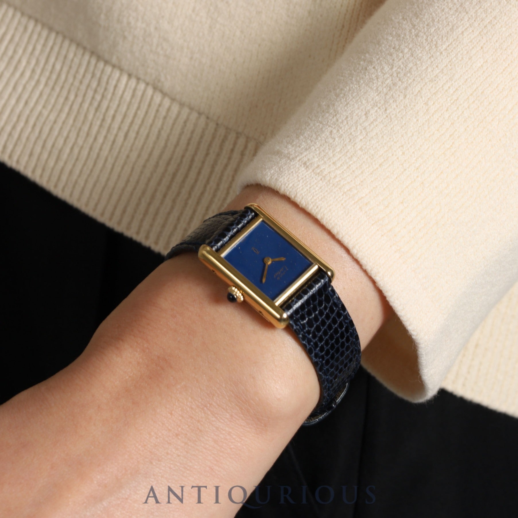 Cartier Must Tank SM Manual winding Cal.78-1 SV925 Leather Genuine buckle (GP) Lapis lazuli dial Overhauled