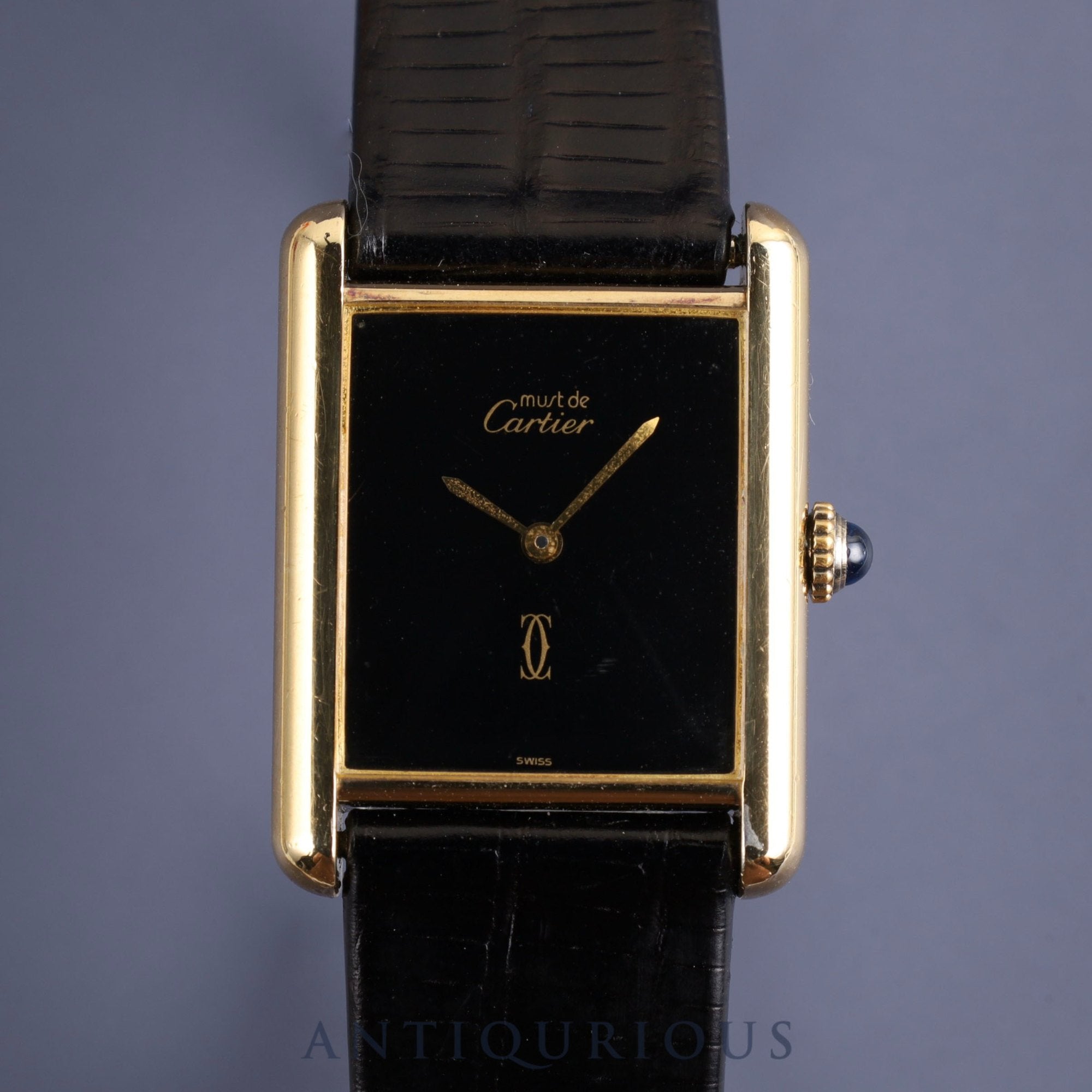 Cartier Must Tank LM Manual winding Cal.78-1 SV925 Leather Genuine buckle (GP) Black onyx dial Box Overhauled