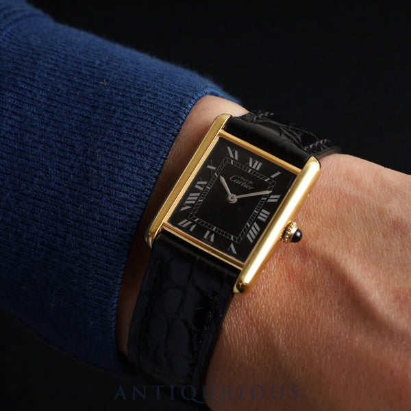 カルティエ マストタンク LM 手巻き Cal.78-1 SV925 革 純正尾錠（GP）ブラックローマン文字盤 オーバーホール済み 新品仕上げ済み