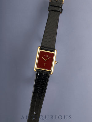 Cartier Must Tank LM, manual-wind Cal. 78-1, SV925, leather strap, original gold-plated pin buckle, garnet dial (Bordeaux dial, 