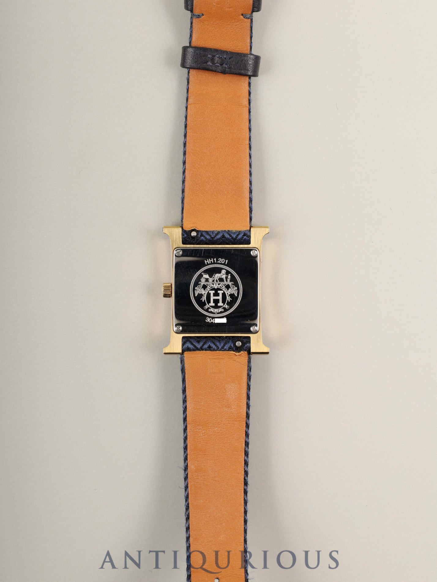 エルメス Hウォッチ HH1.201 クォーツ Cal.901.001 GP 純正ベルト 純正尾錠（GP）ホワイト文字盤 箱 カード（2019年）保存袋 オーバーホール済み
