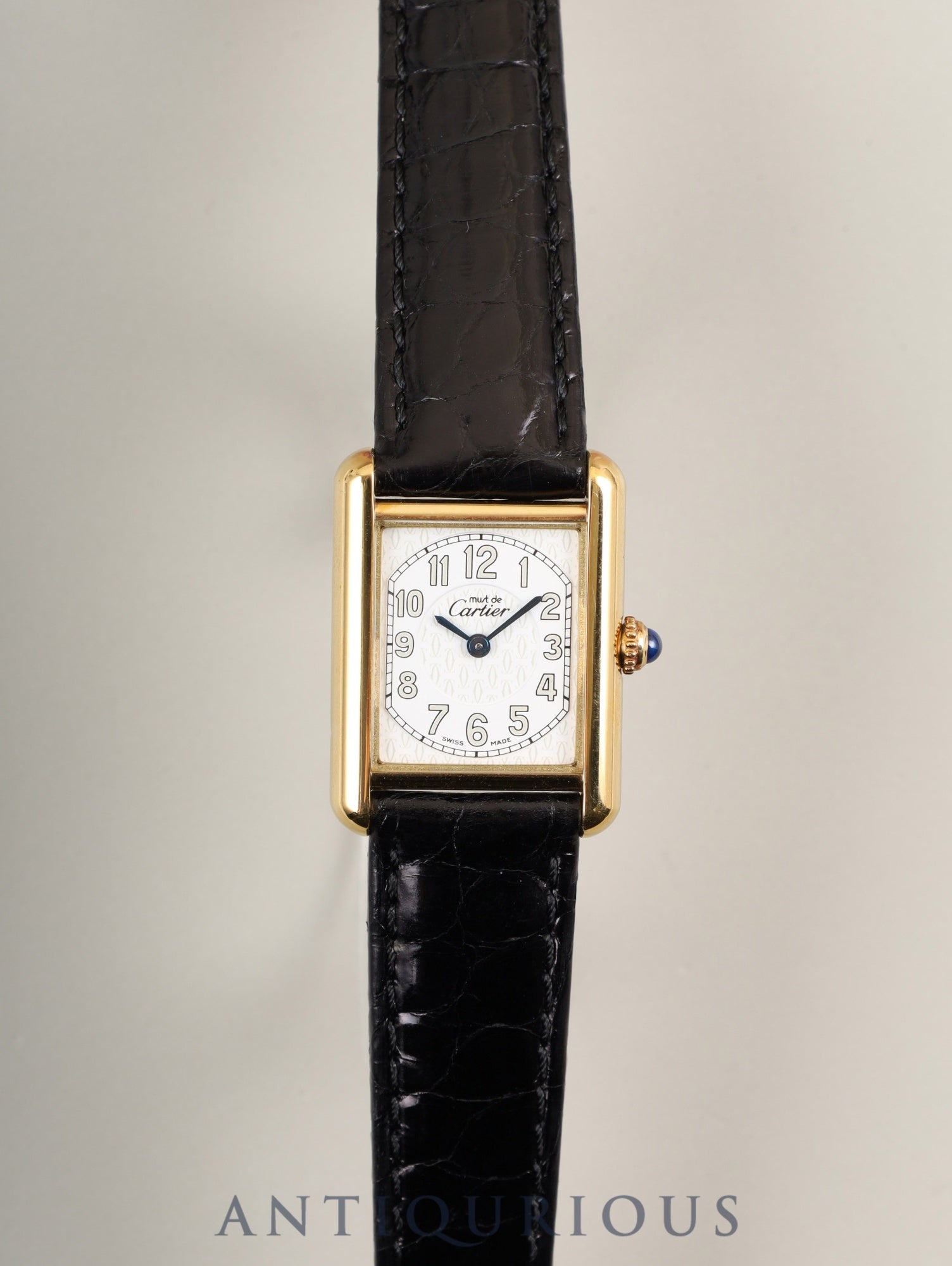 Cartier Must Tank MM W1013854 / 2415 Quartz SV925 Leather Genuine D-buckle (GP) Arabic CC Dial Box Booklet Warranty (2000) Overhauled