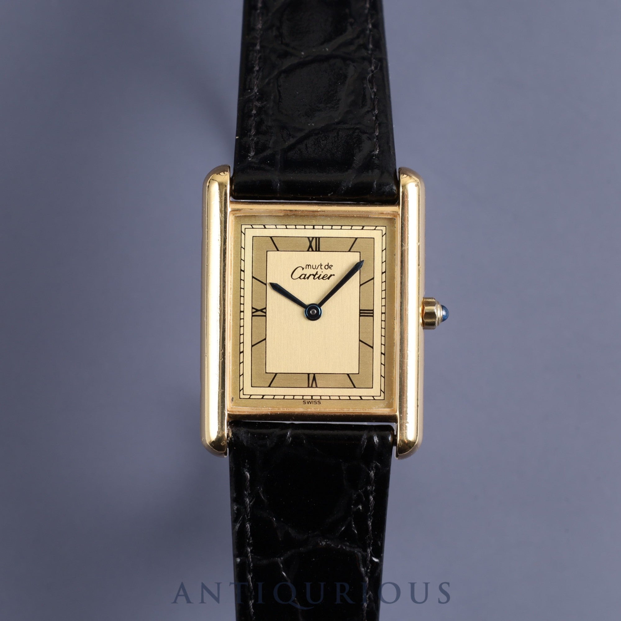 Cartier Must Tank LM 681006 Quartz Cal.81 SV925 Leather Genuine Buckle (GP) Champagne Flying Roman Dial Overhauled Newly Finished