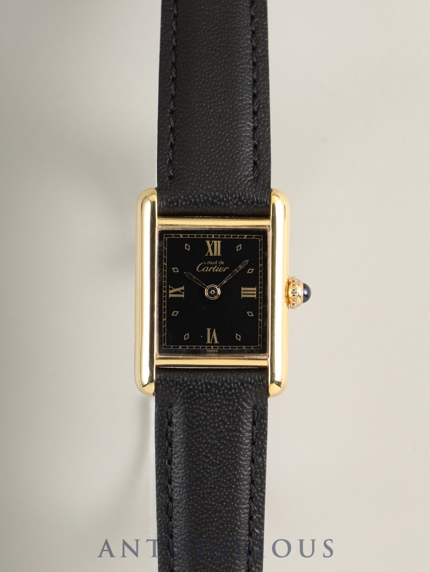 カルティエ マストタンク SM 5057001 クォーツ Cal.057 SV925 純正ピンバックル（GP）ブラック飛びローマン文字盤（SWISS表記）オーバーホール済み 新品仕上げ済み